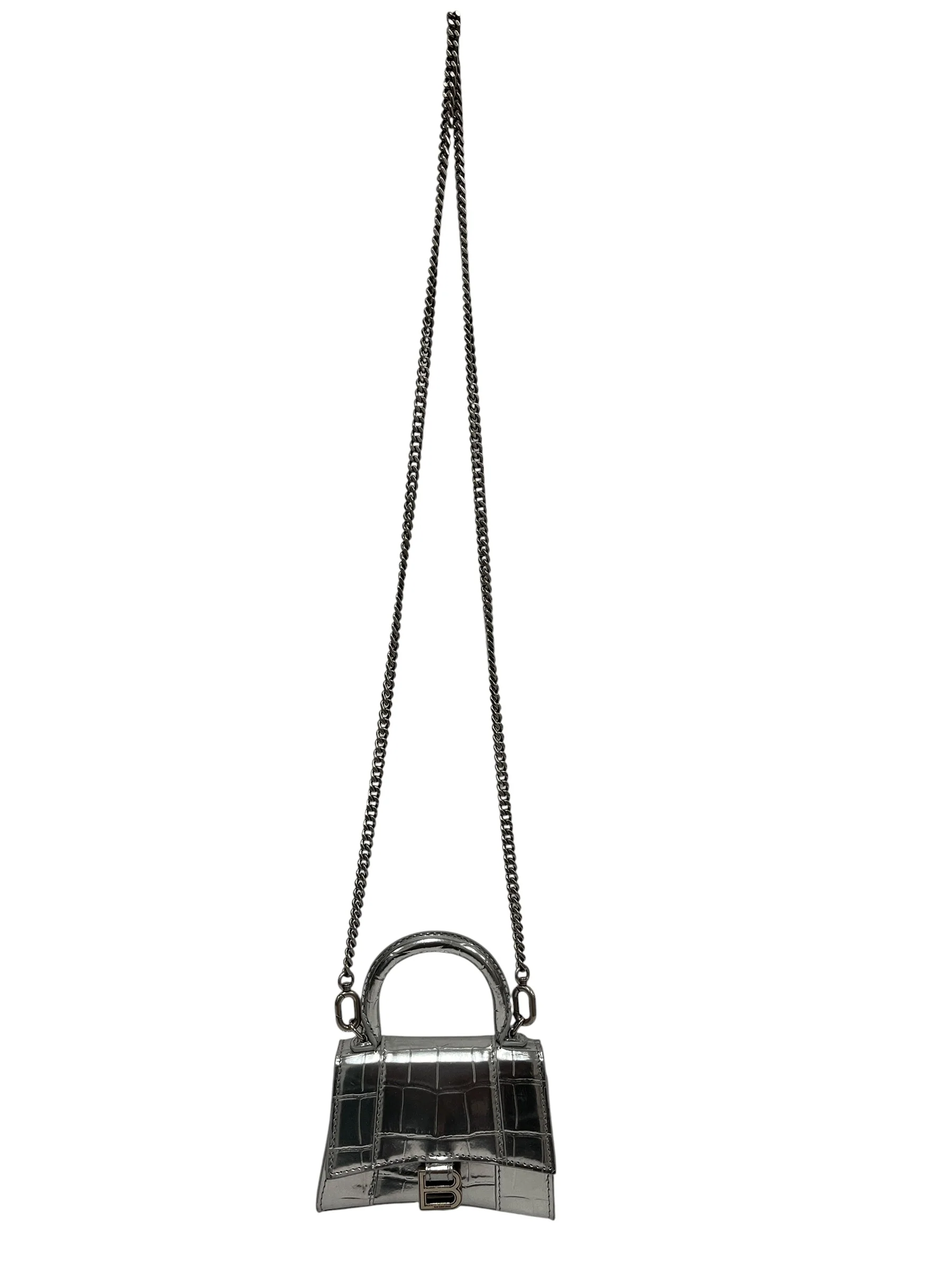 BALENCIAGA/Cross Body Bag/Leather/SLV/PATENT HOURGLASS MINI