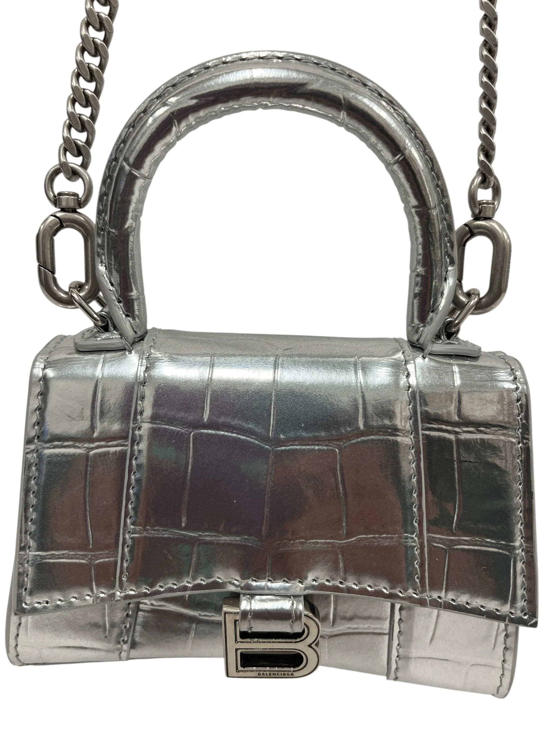 BALENCIAGA/Cross Body Bag/Leather/SLV/PATENT HOURGLASS MINI