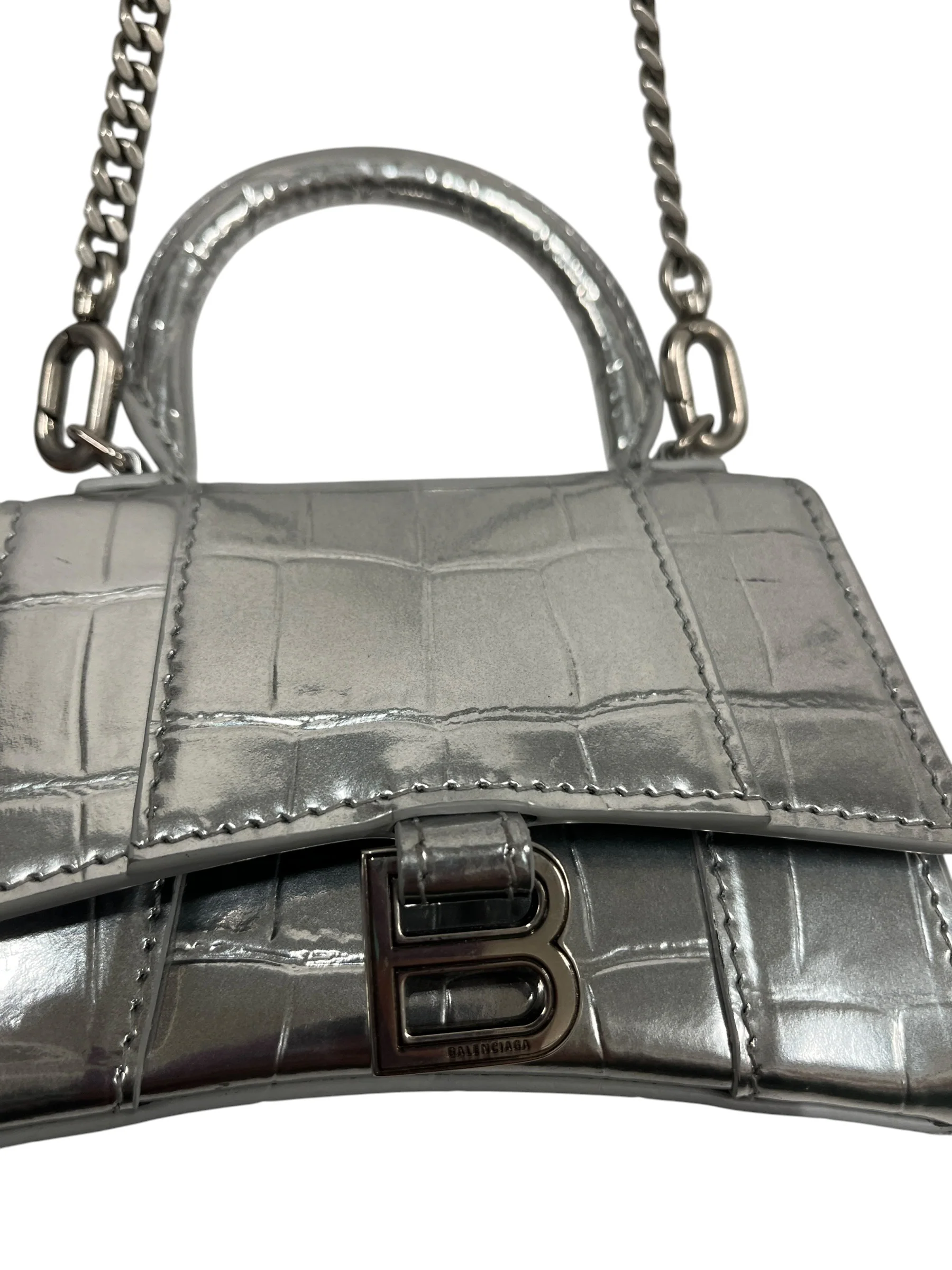 BALENCIAGA/Cross Body Bag/Leather/SLV/PATENT HOURGLASS MINI