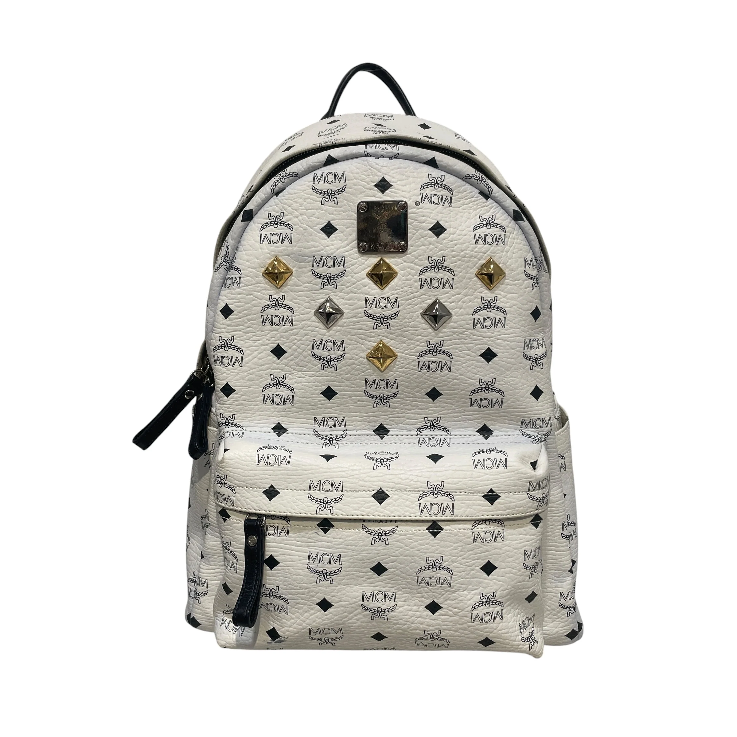 MCM/Backpack/Monogram/Leather/WHT/Studded Stark BackPack