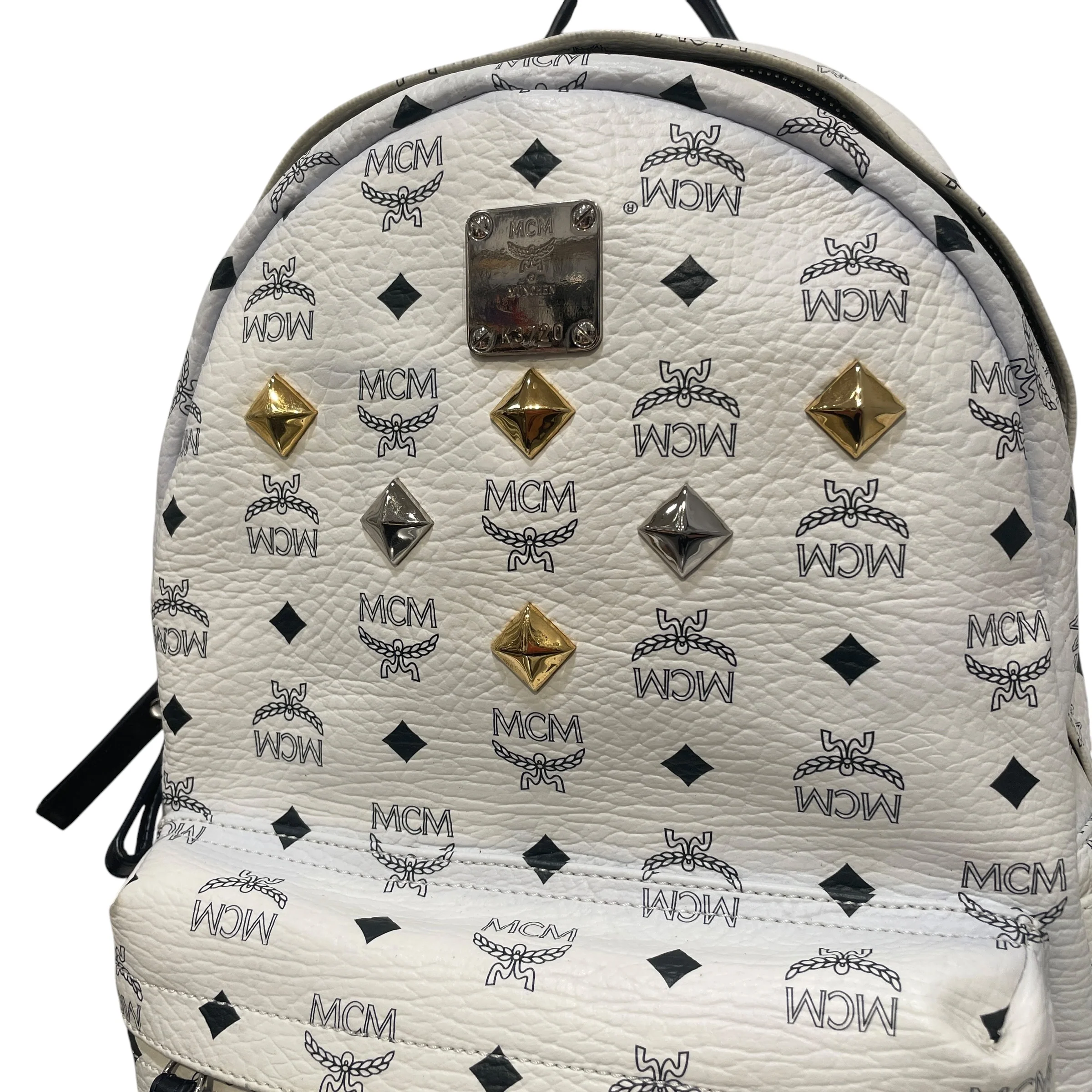 MCM/Backpack/Monogram/Leather/WHT/Studded Stark BackPack