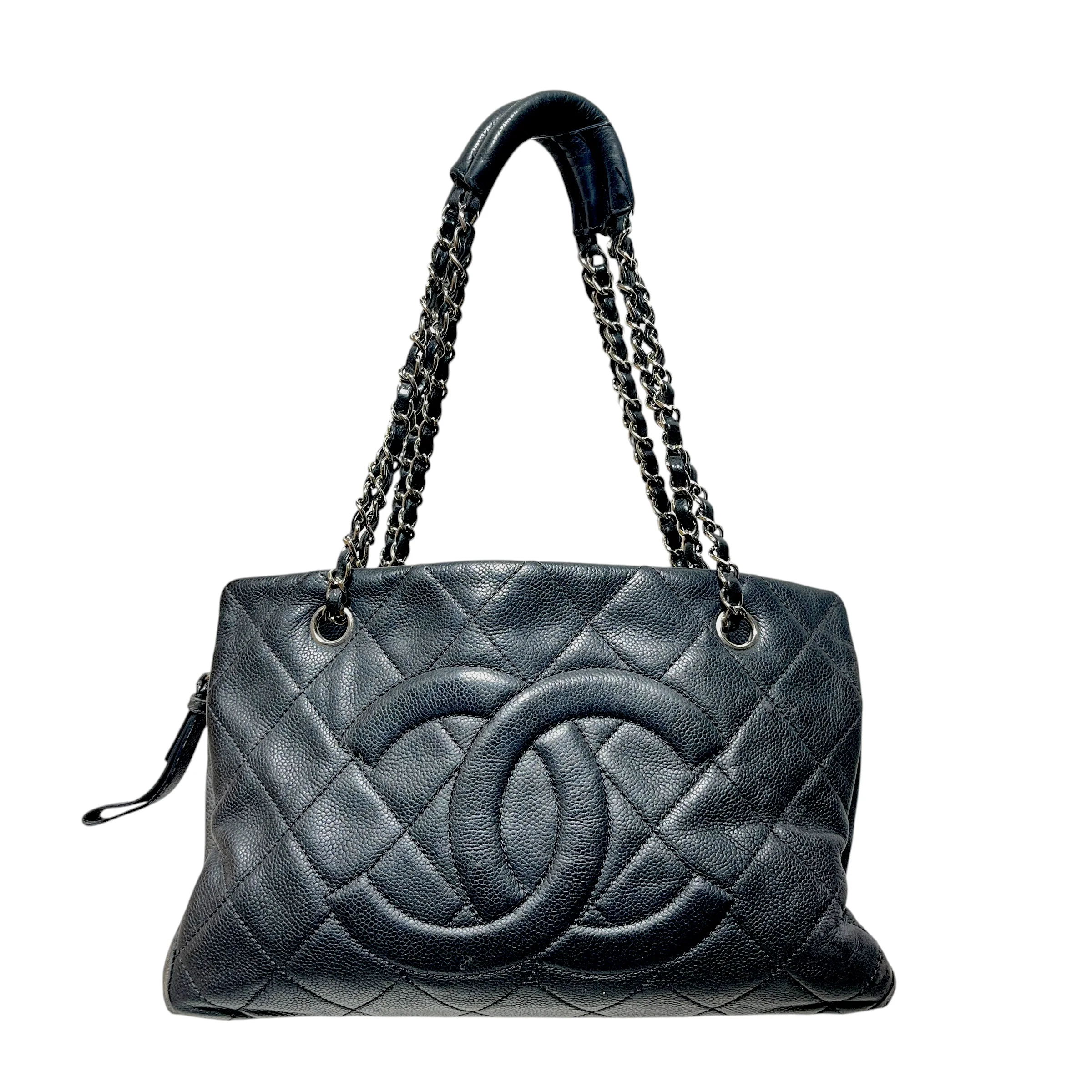 CHANEL/Cross Body Bag/Leather/BLK/Caviar Midde Pocket