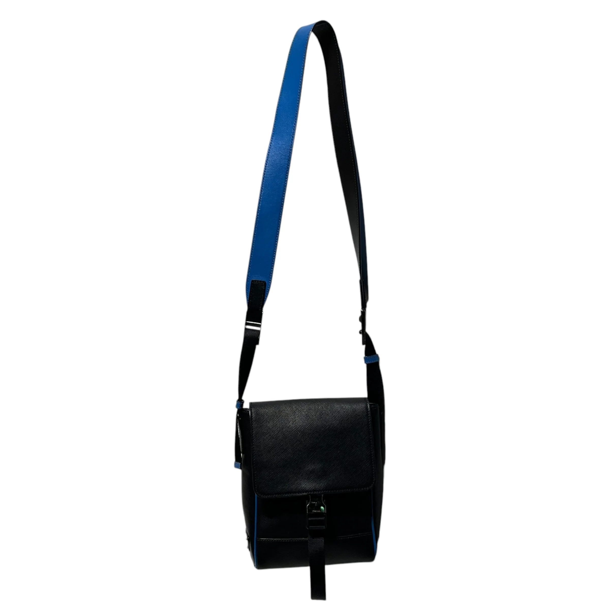 PRADA/Bag/Leather/BLK/Buckle Flap Blue Crossbody