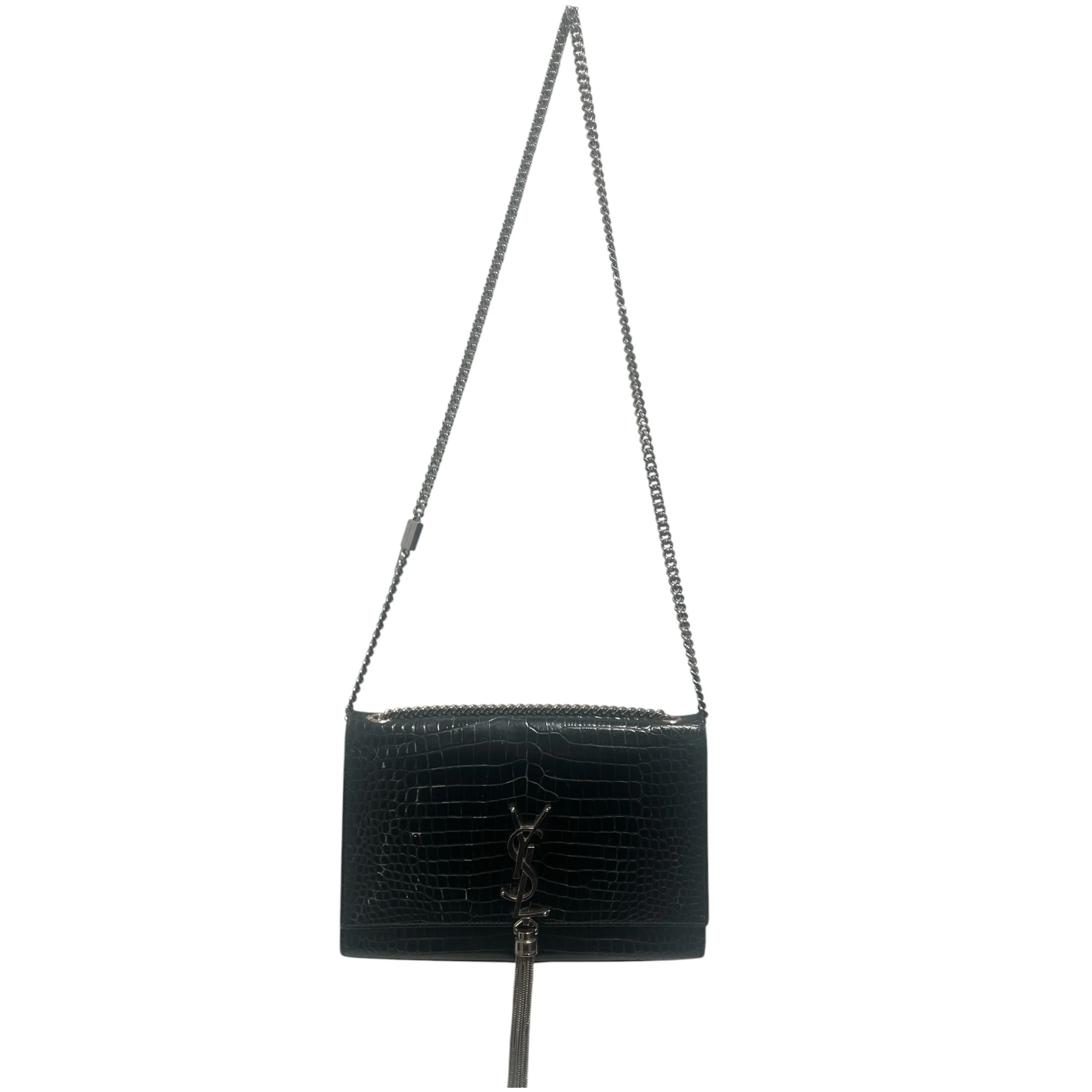 SAINT LAURENT/Cross Body Bag/Animal Pattern/Leather/BLK/Kate Tassel Croco