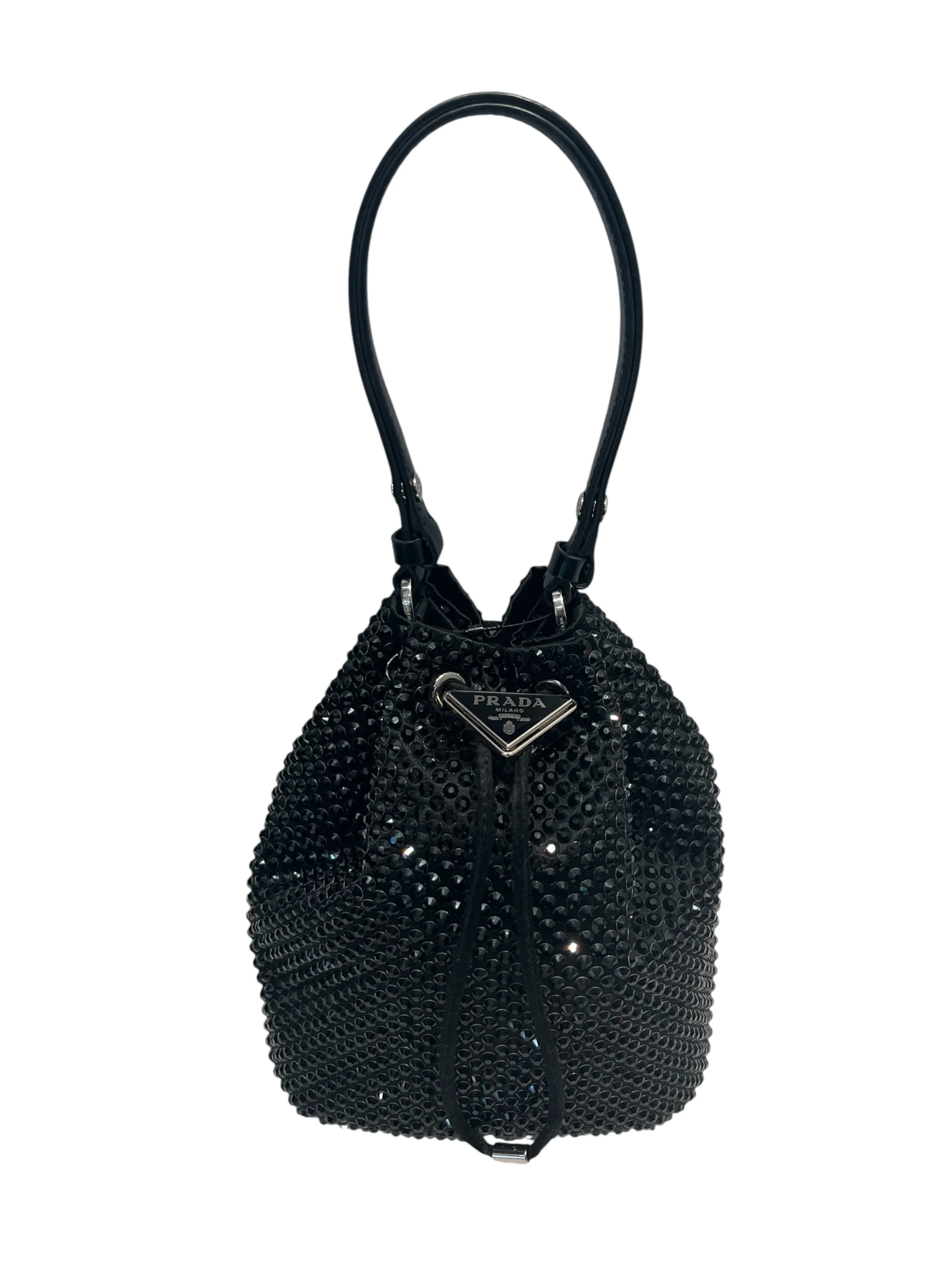 PRADA/Hand Bag/Silk/BLK/BUCKET SATIN CRYSTAL