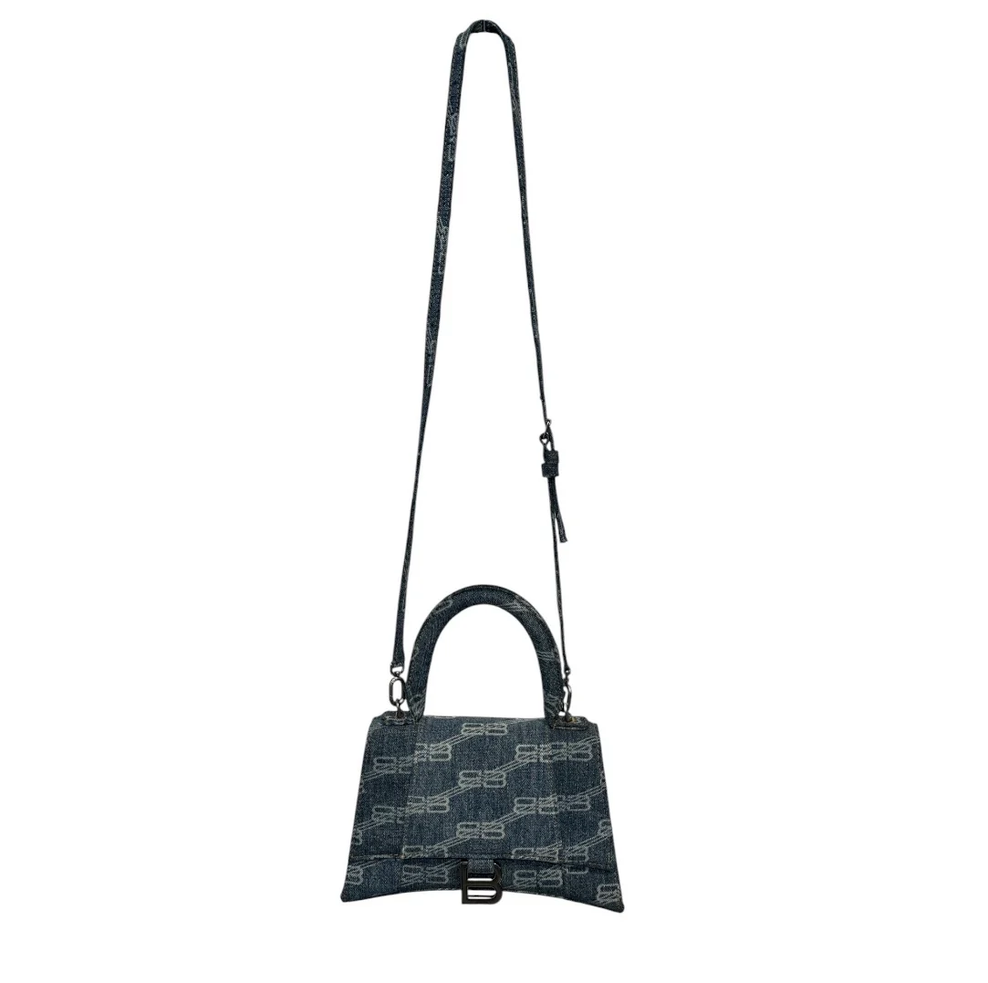BALENCIAGA/Hand Bag/Monogram/Denim/IDG/HOURGLASS BLEACHED DENIM MINI