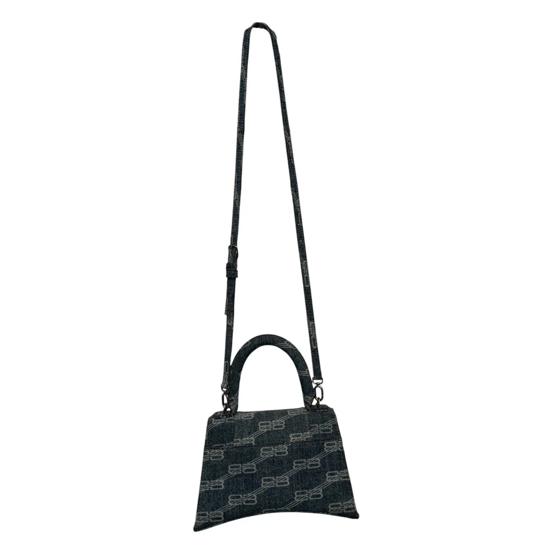 BALENCIAGA/Hand Bag/Monogram/Denim/IDG/HOURGLASS BLEACHED DENIM MINI