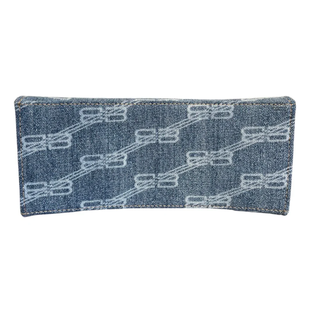 BALENCIAGA/Hand Bag/Monogram/Denim/IDG/HOURGLASS BLEACHED DENIM MINI