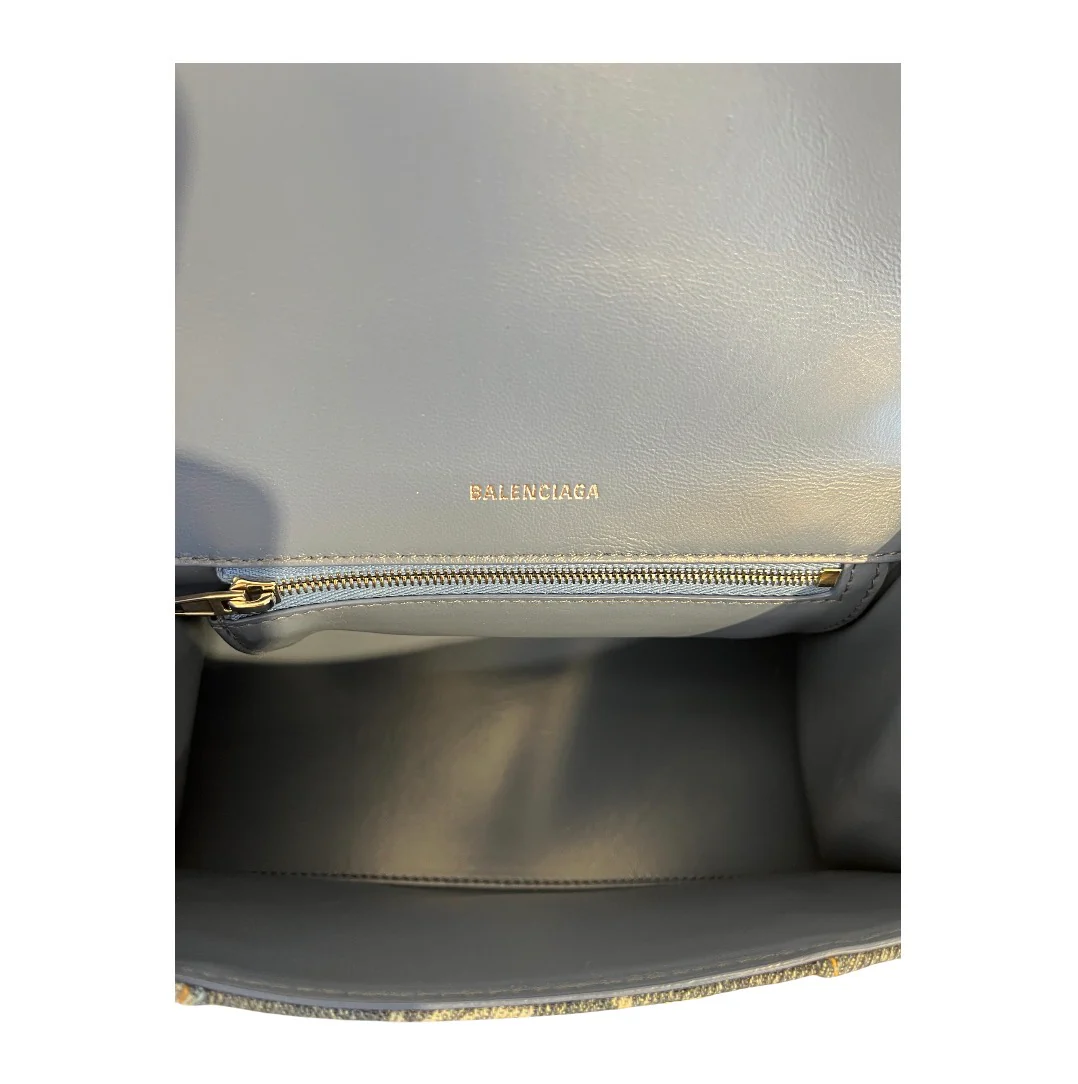 BALENCIAGA/Hand Bag/Monogram/Denim/IDG/HOURGLASS BLEACHED DENIM MINI