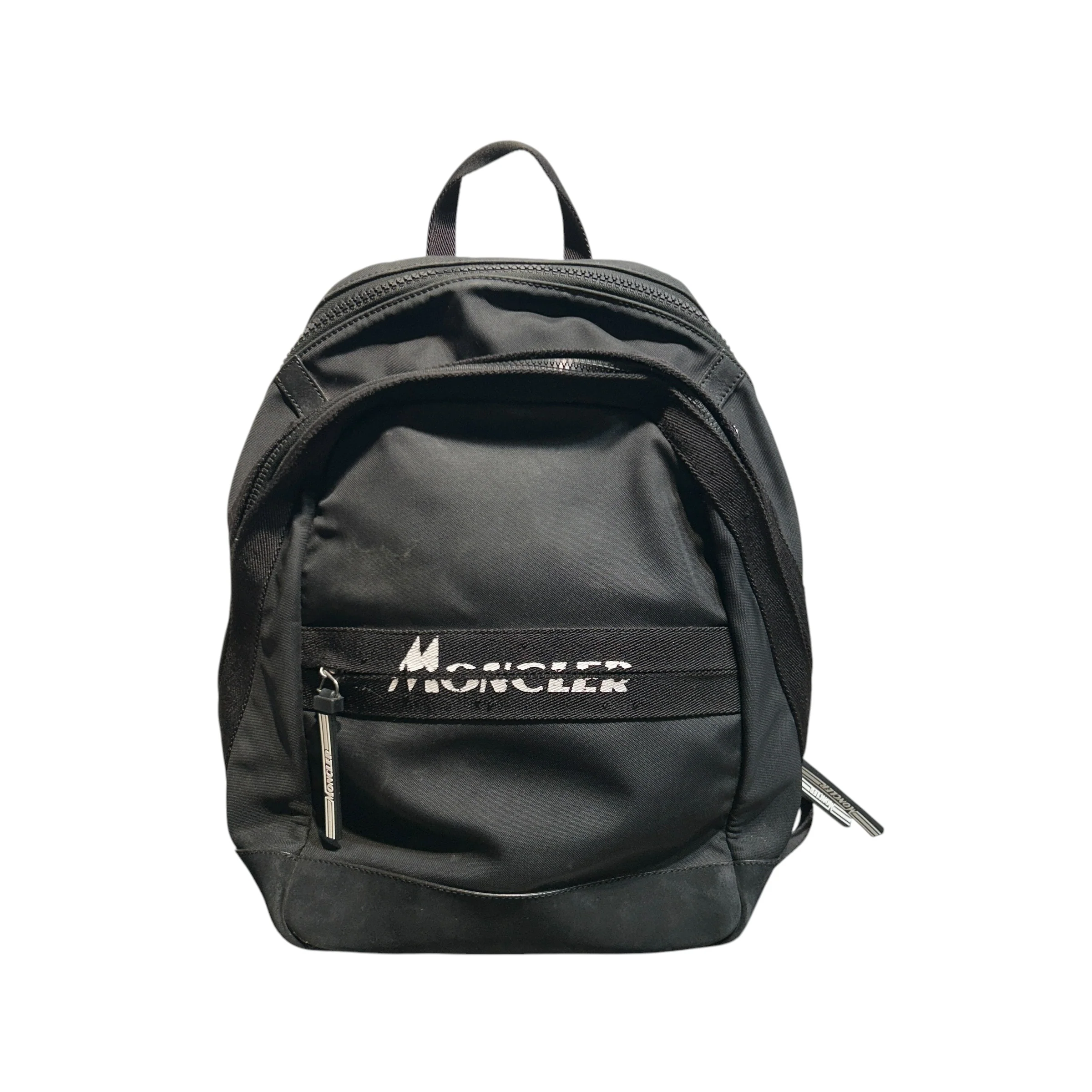 MONCLER/Backpack/Suede/BLK/Suede bottom, White Logo