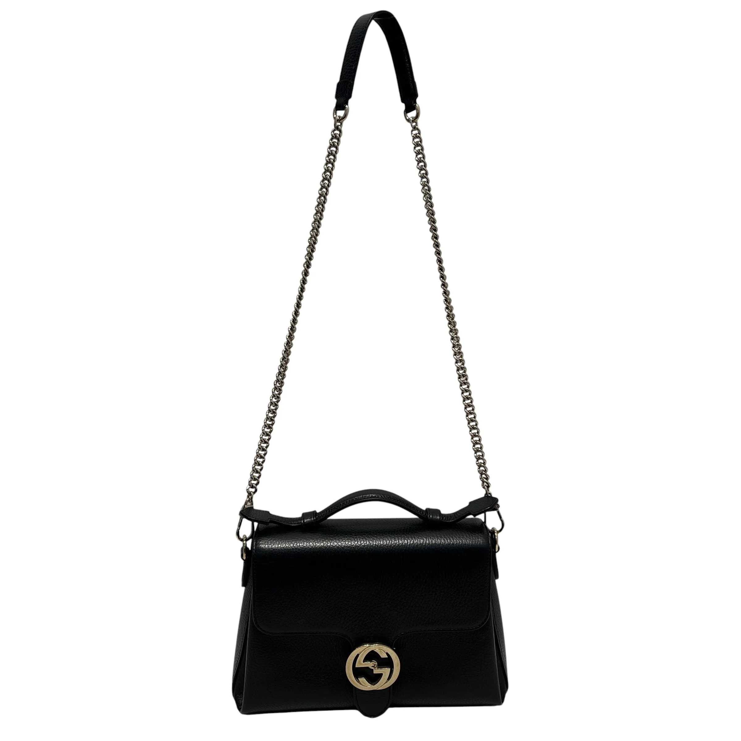 GUCCI/Hand Bag/Leather/BLK/INTERLOCKING GG
