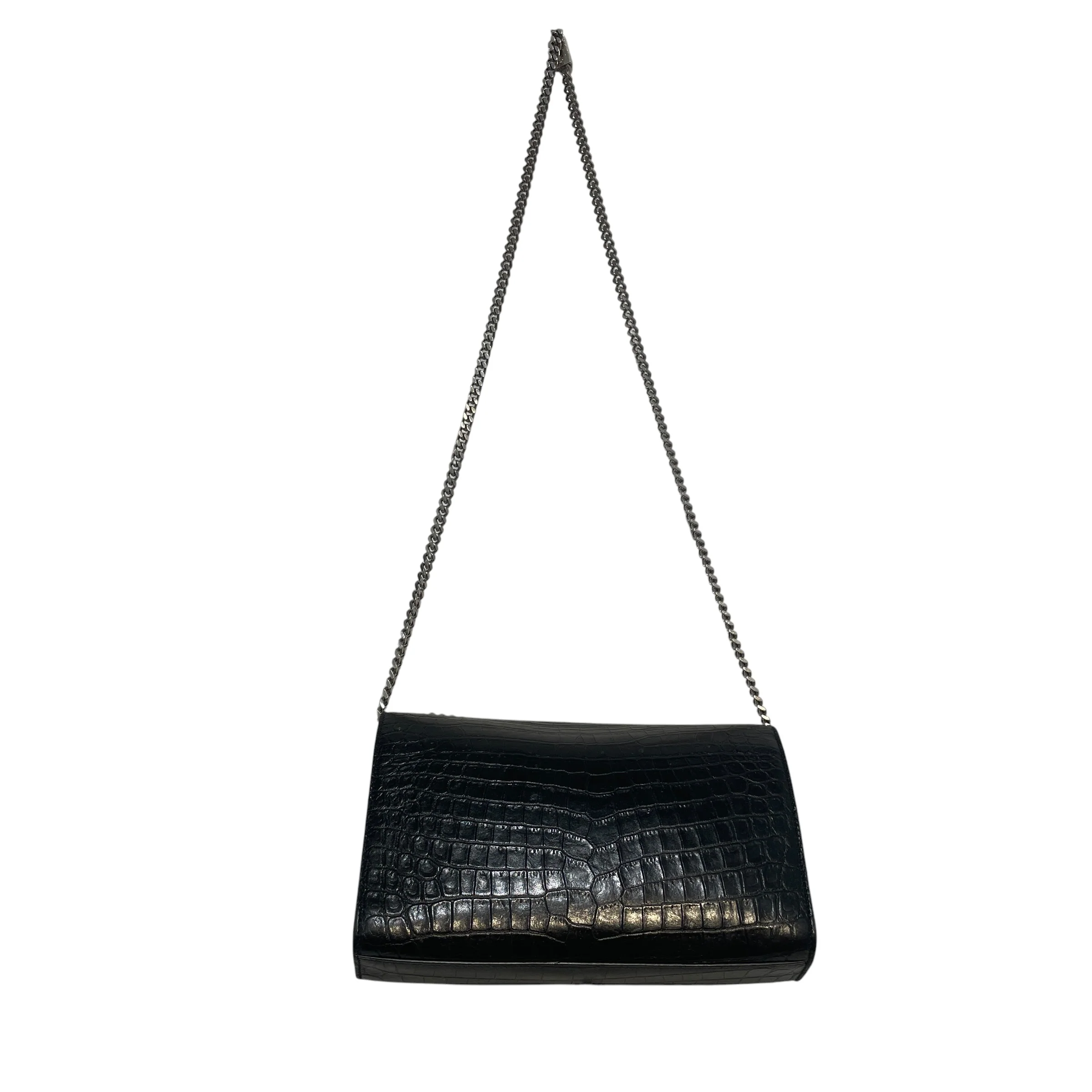 YVES SAINT LAURENT/Hand Bag/Animal Pattern/Leather/BLK/Croc Embossed Kate Bag
