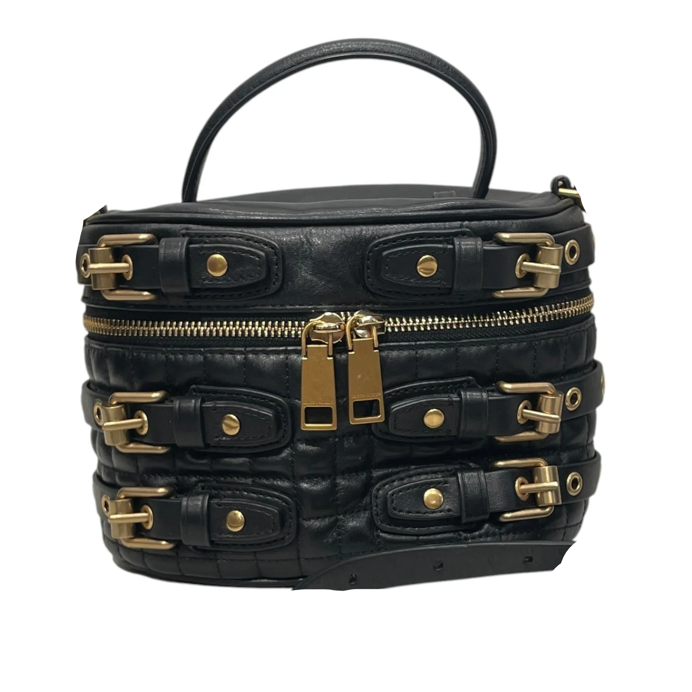 REBECCA MINKOFF/Basket Bag/Leather/BLK/GOLD BUCKLED BUCKET BAG