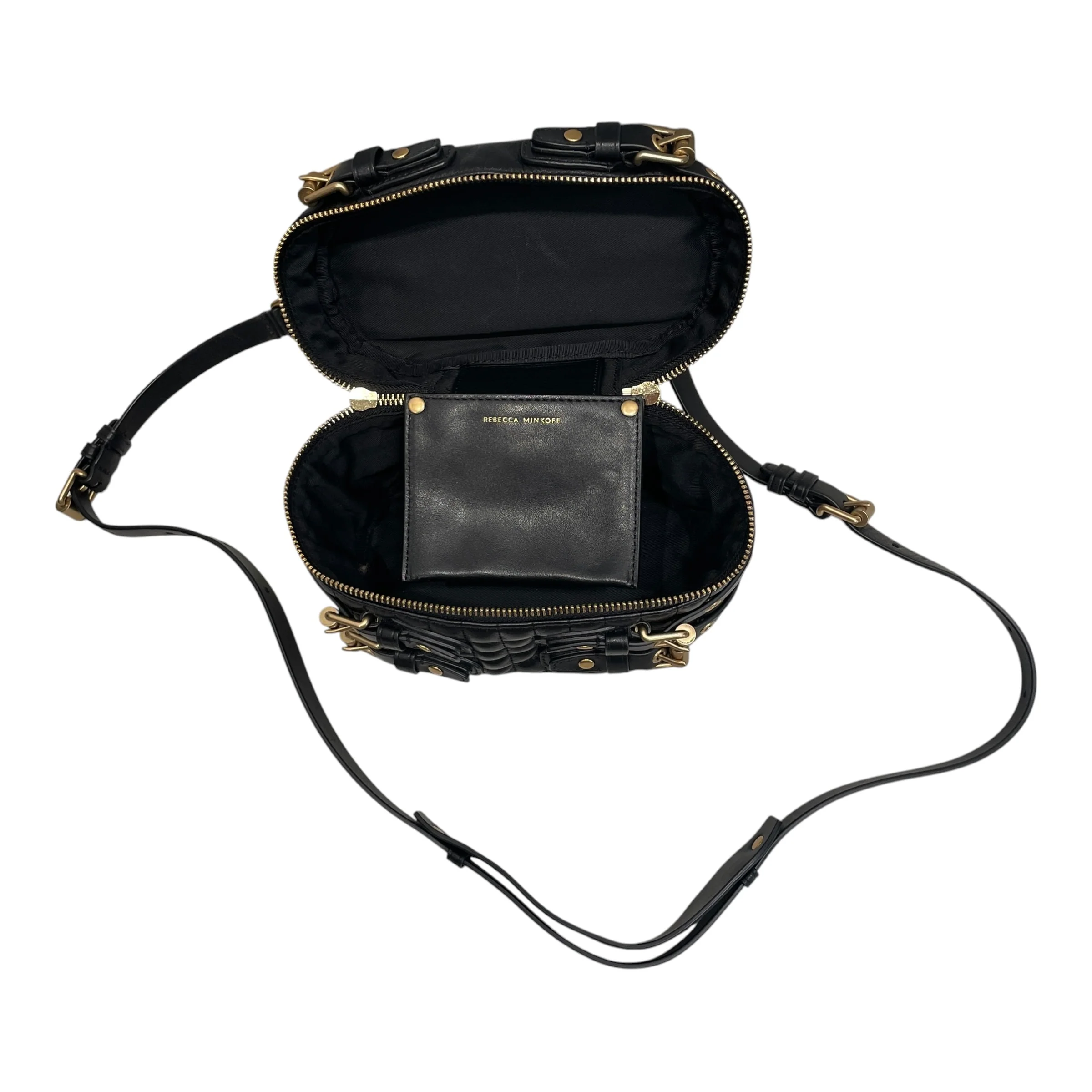 REBECCA MINKOFF/Basket Bag/Leather/BLK/GOLD BUCKLED BUCKET BAG