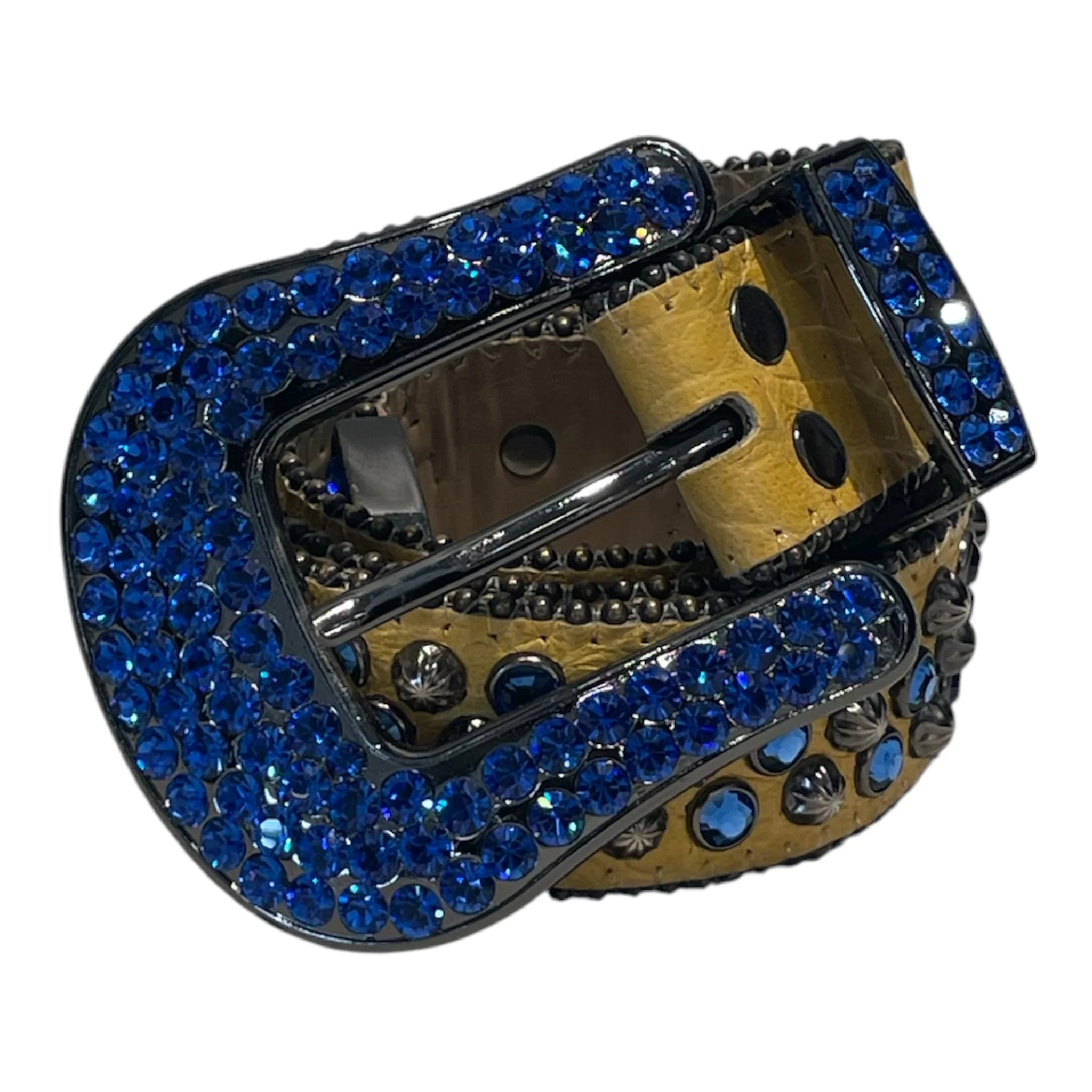 b.b.simon/Belt/Leather/YEL/BLUE AND GREY STUDDED BELT