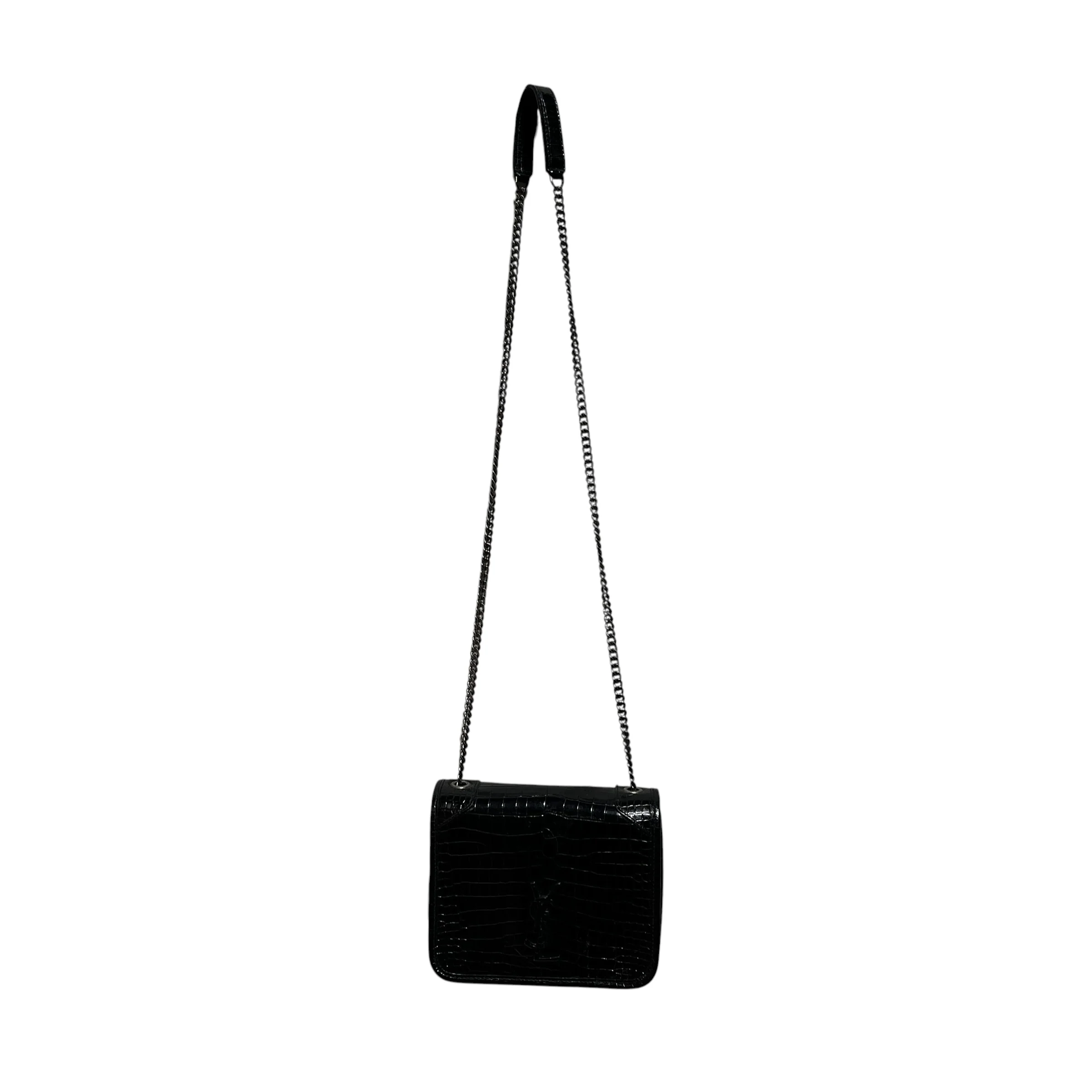 YVES SAINT LAURENT/Cross Body Bag/Animal Pattern/Leather/BLK/embossed croc Niki