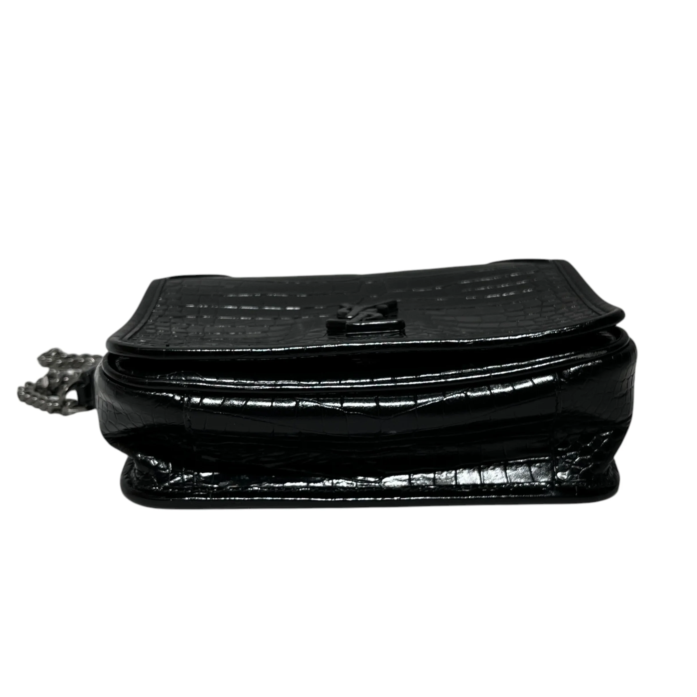 YVES SAINT LAURENT/Cross Body Bag/Animal Pattern/Leather/BLK/embossed croc Niki