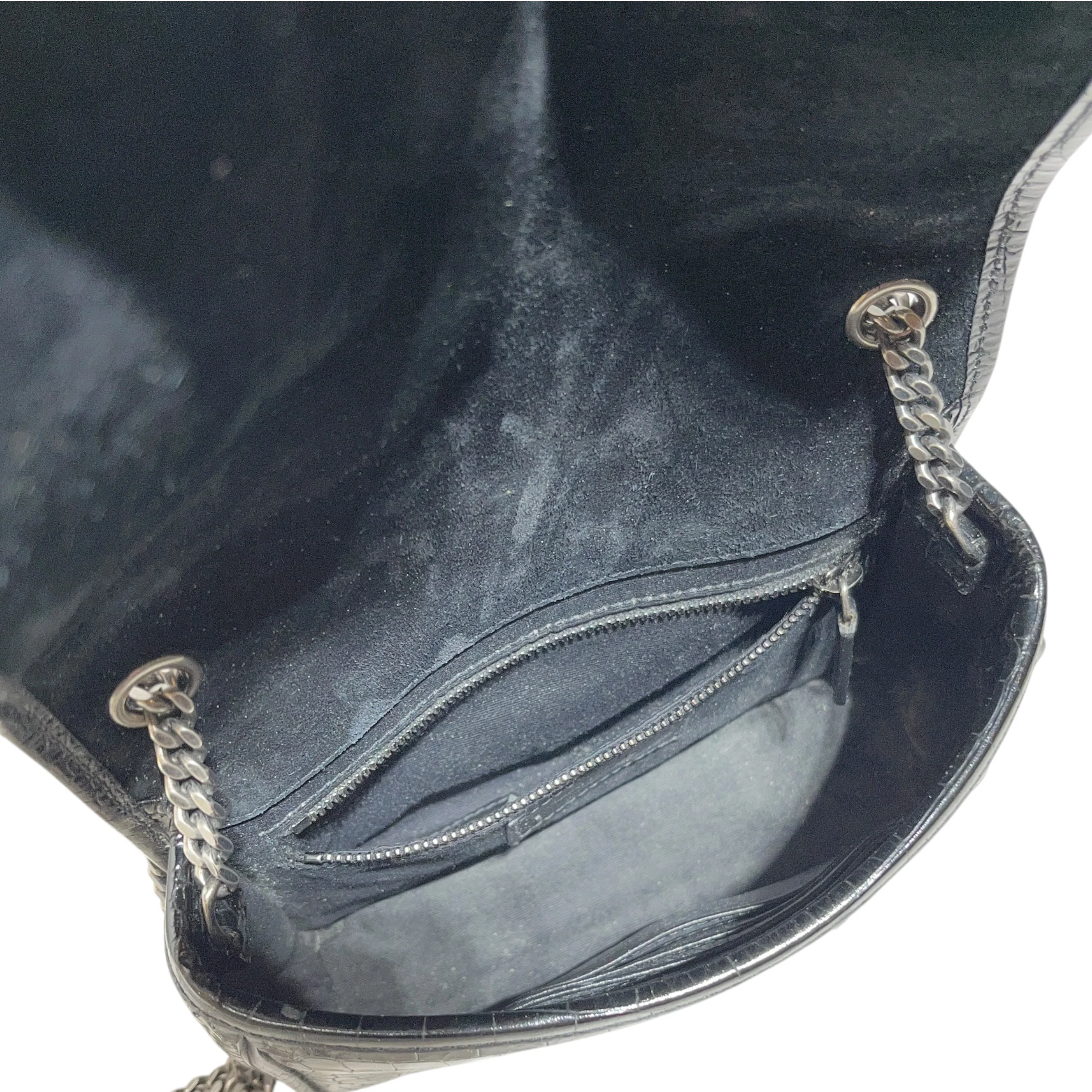 YVES SAINT LAURENT/Cross Body Bag/Animal Pattern/Leather/BLK/embossed croc Niki