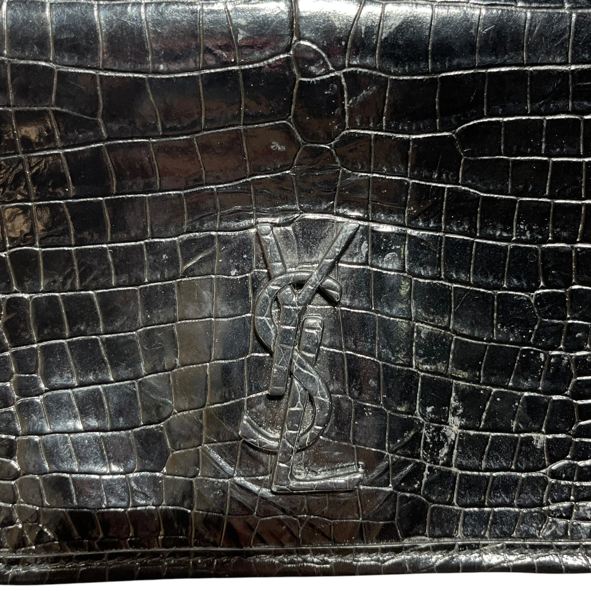 YVES SAINT LAURENT/Cross Body Bag/Animal Pattern/Leather/BLK/embossed croc Niki
