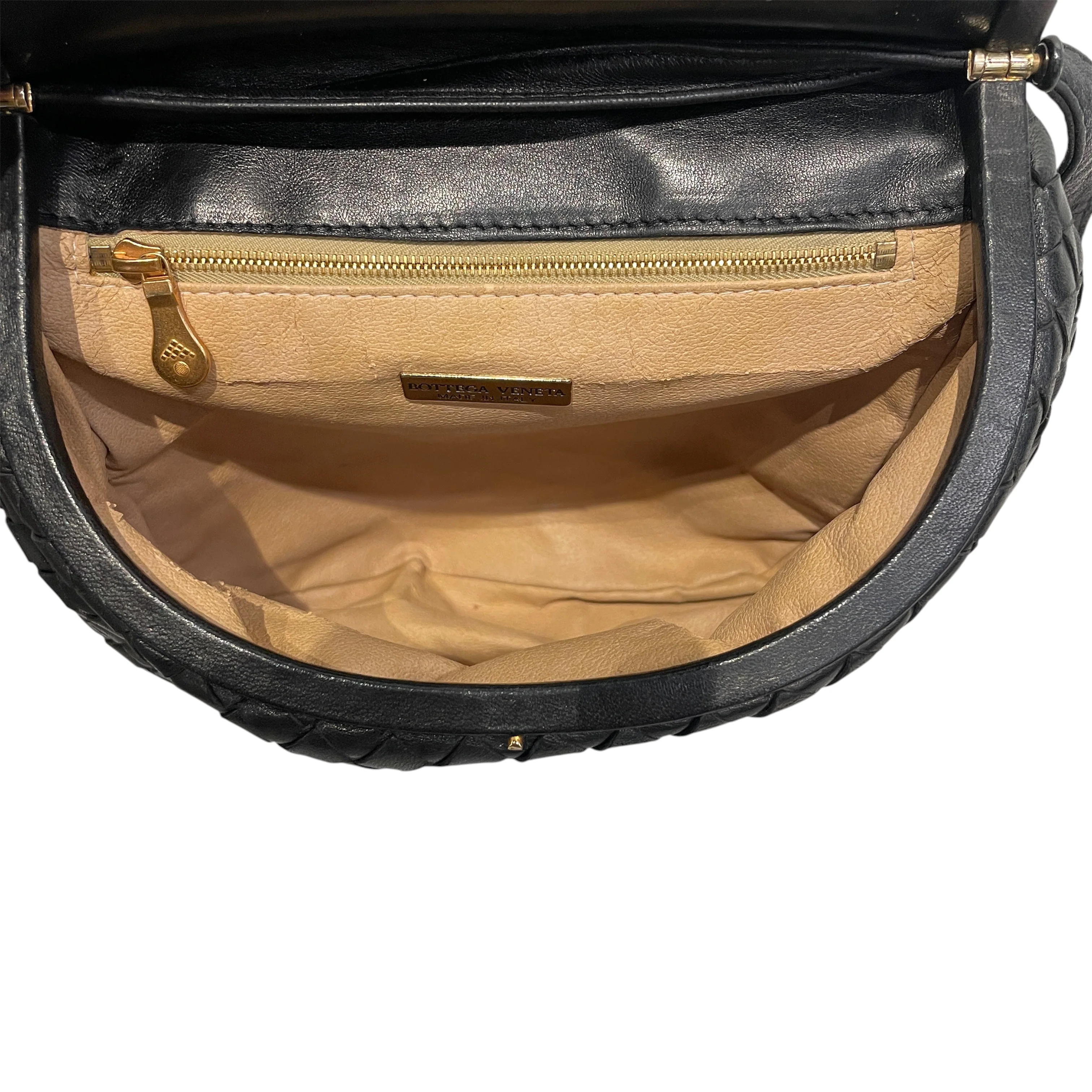 BOTTEGA VENETA/Cross Body Bag/Leather/BLK/Vintage Intrecciato Crossbody