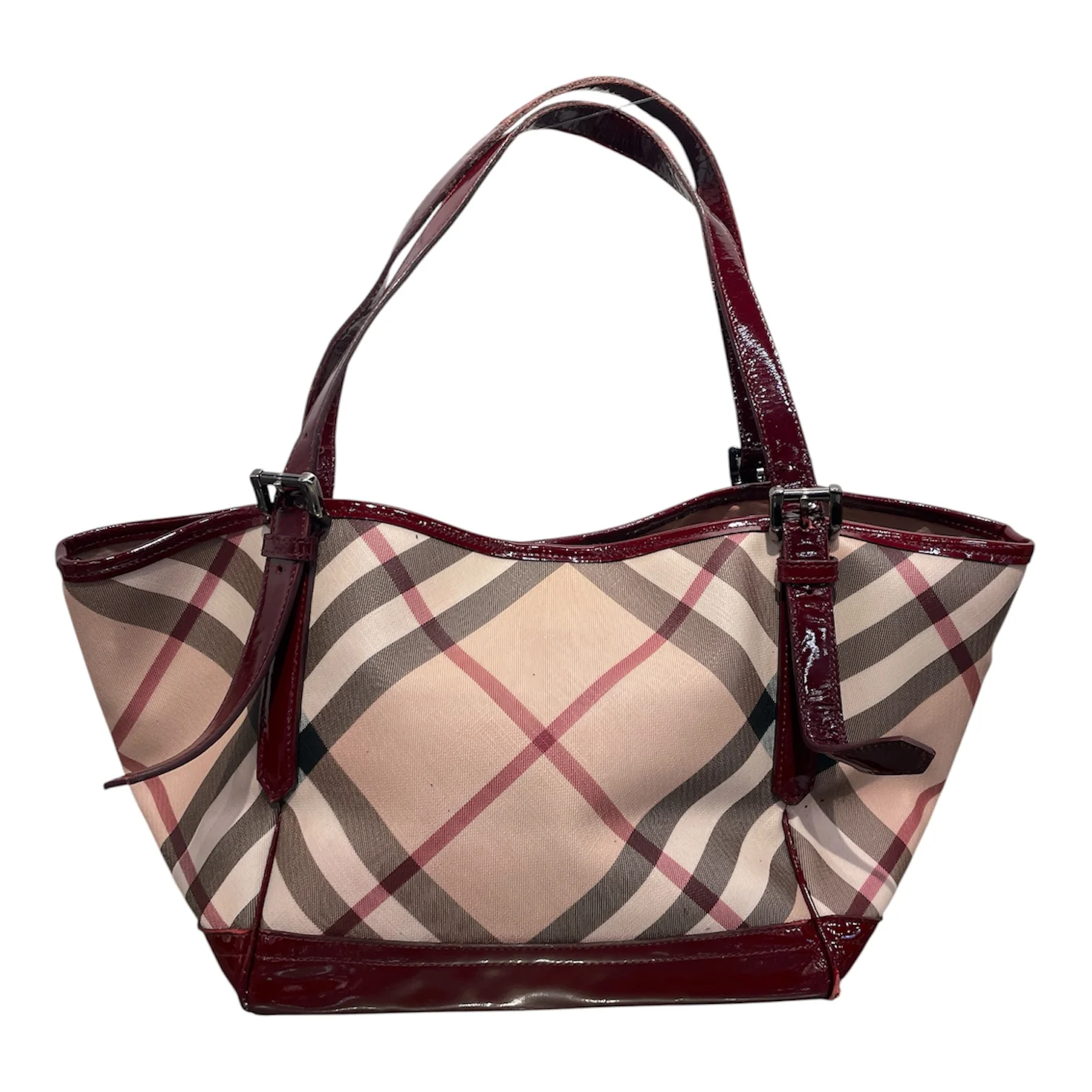BURBERRY/Tote Bag/Plaid/Leather/RED/Canterbury Tote