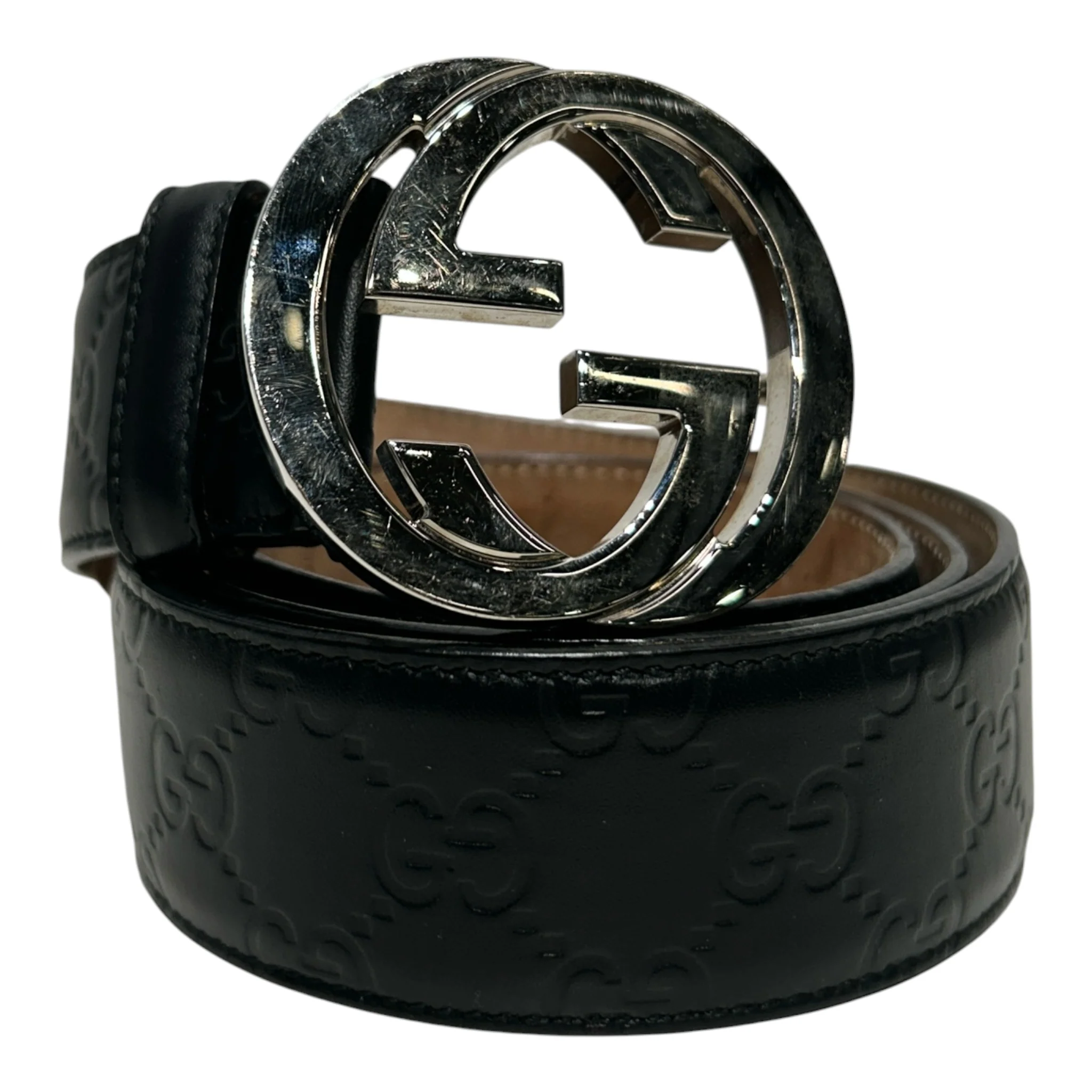GUCCI/Belt/Monogram/Leather/BLK/Monogram Leather Belt GG Buckl