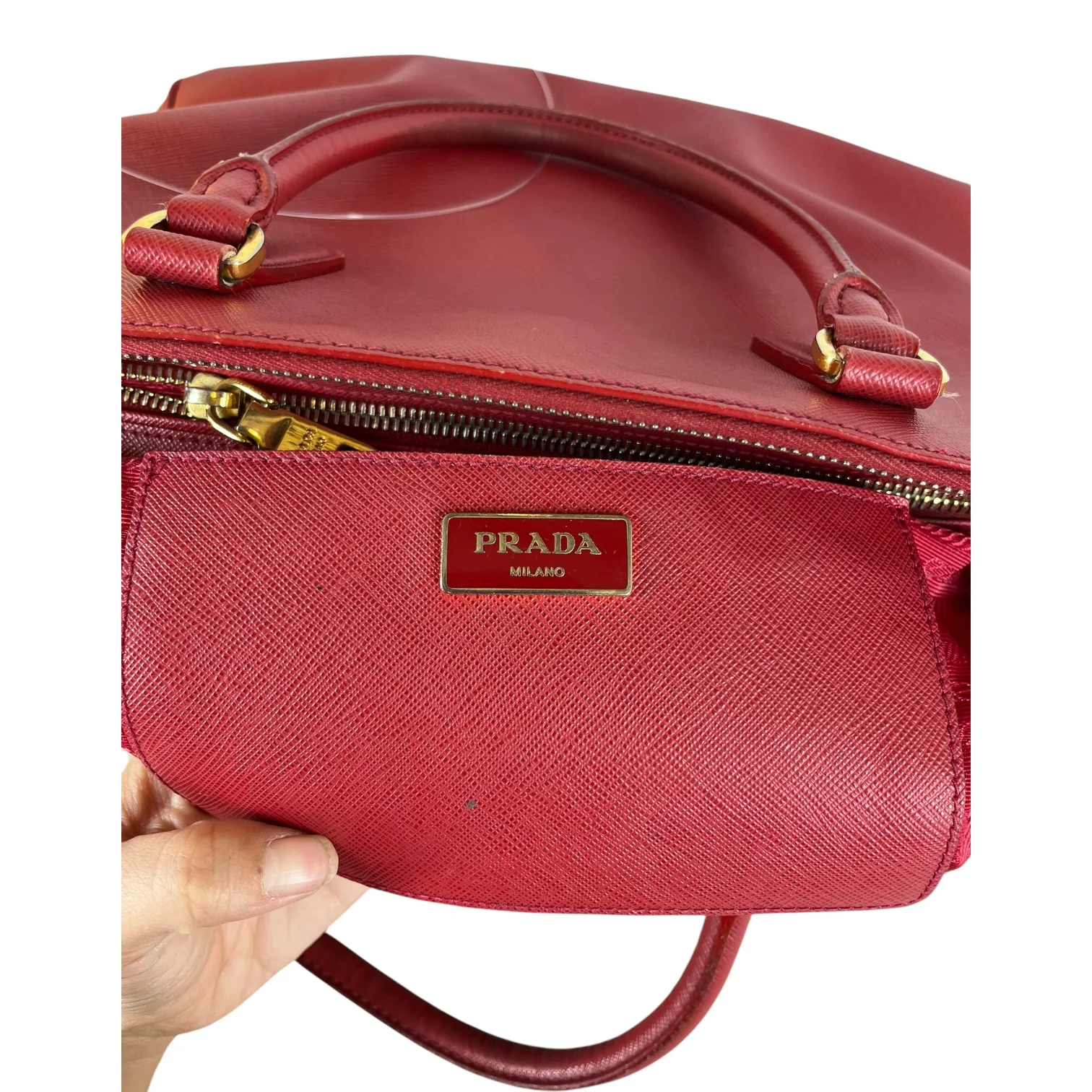 PRADA/Hand Bag/Leather/RED/DOUBLE ZIP GALLERIA