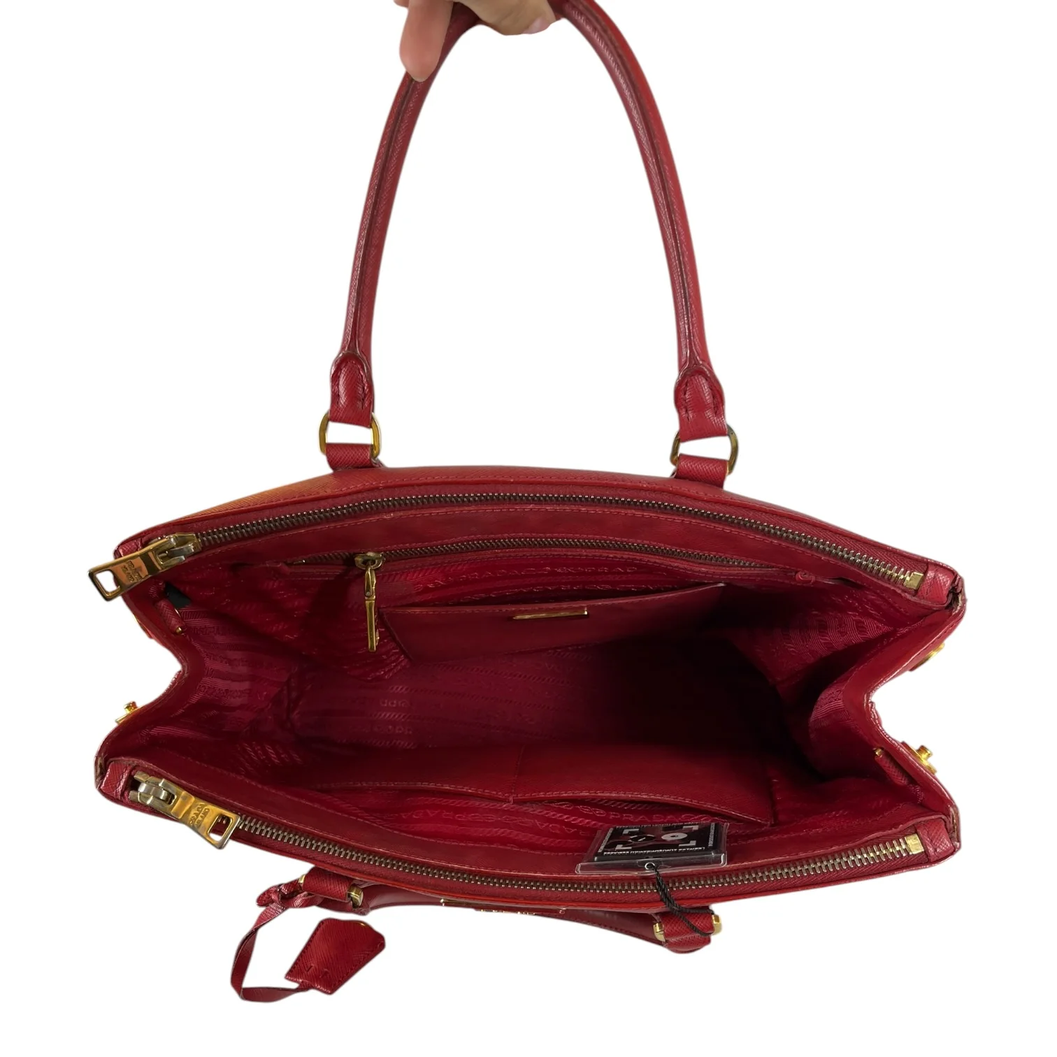PRADA/Hand Bag/Leather/RED/DOUBLE ZIP GALLERIA