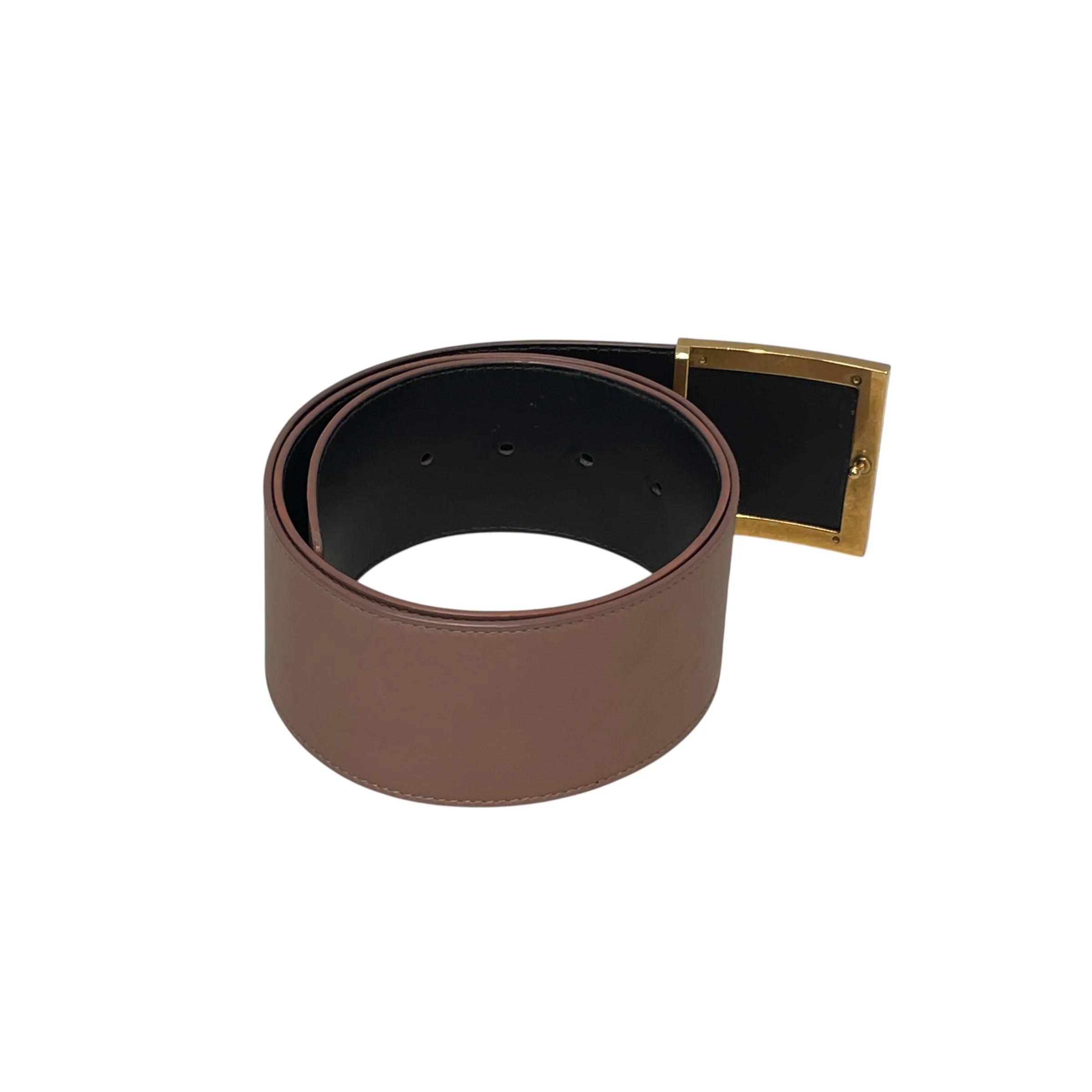 BOTTEGA VENETA/Belt/Leather/BEG/SQUARE GOLD BELT BUCKLE
