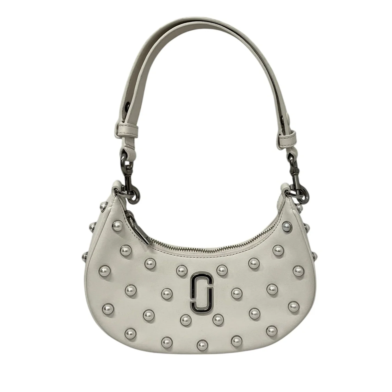 MARC JACOBS/Hand Bag/Leather/WHT/PEARL STUDS THROUGHOUT