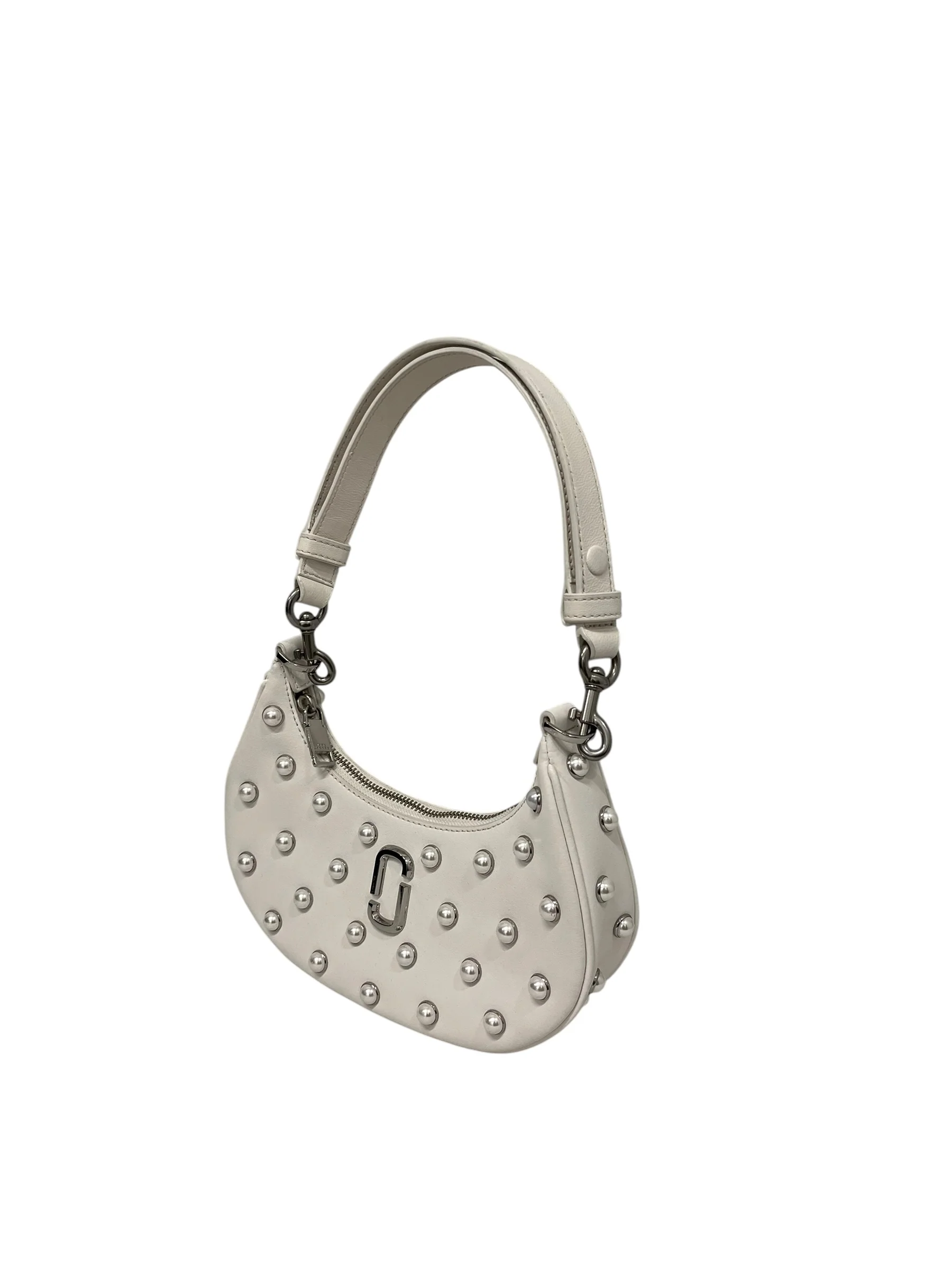 MARC JACOBS/Hand Bag/Leather/WHT/PEARL STUDS THROUGHOUT