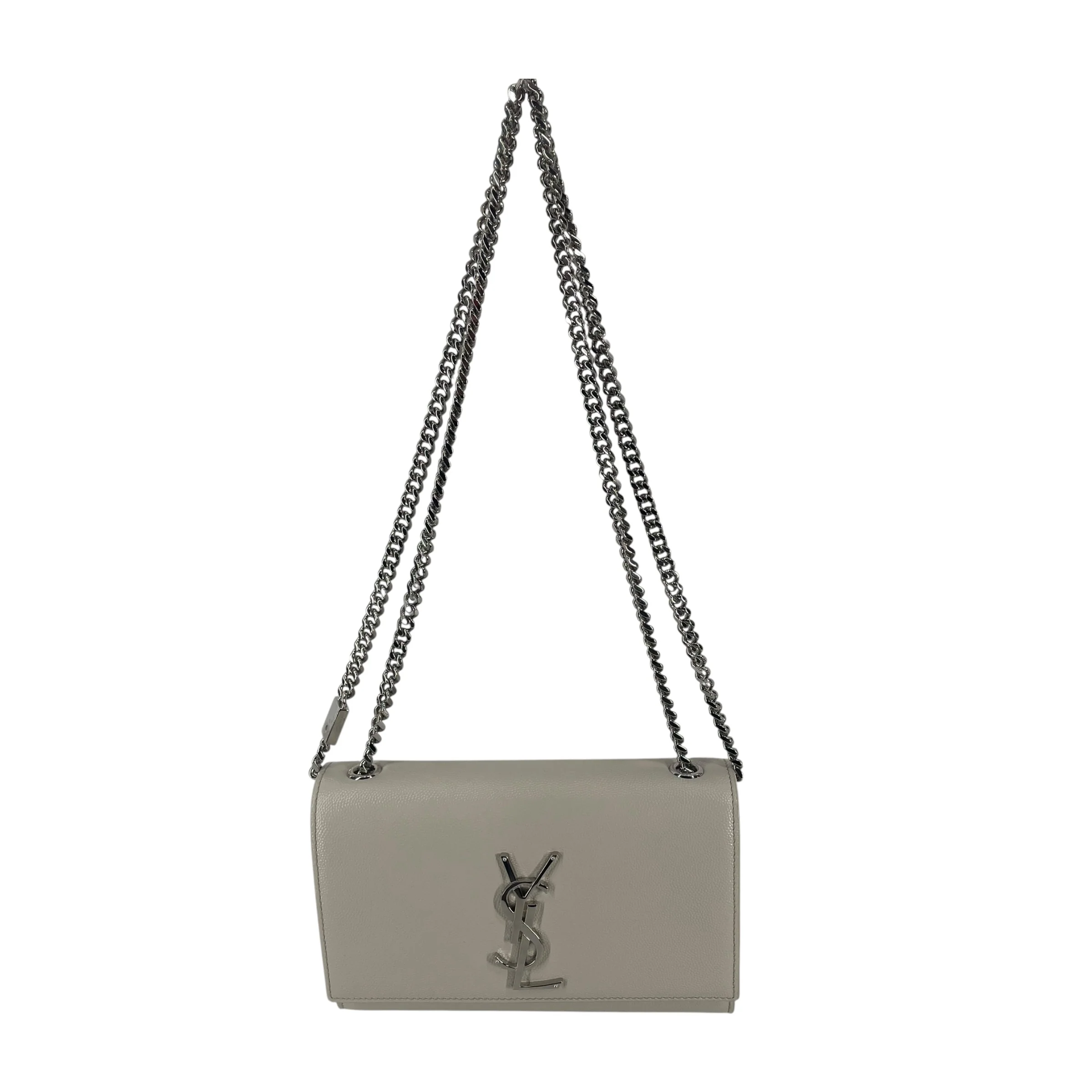 YVES SAINT LAURENT/Cross Body Bag/Leather/GRY/SILVER YSL LOGO