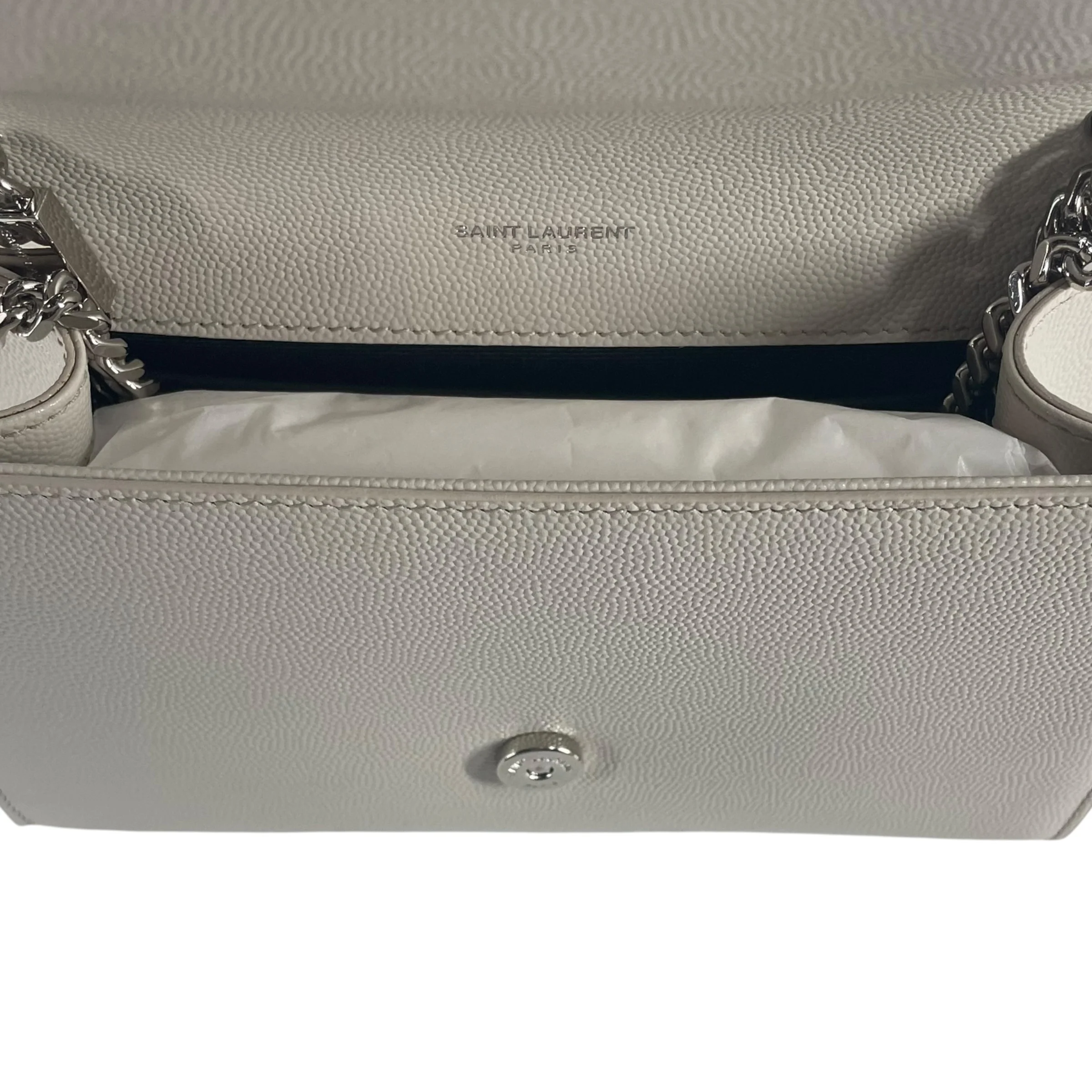 YVES SAINT LAURENT/Cross Body Bag/Leather/GRY/SILVER YSL LOGO