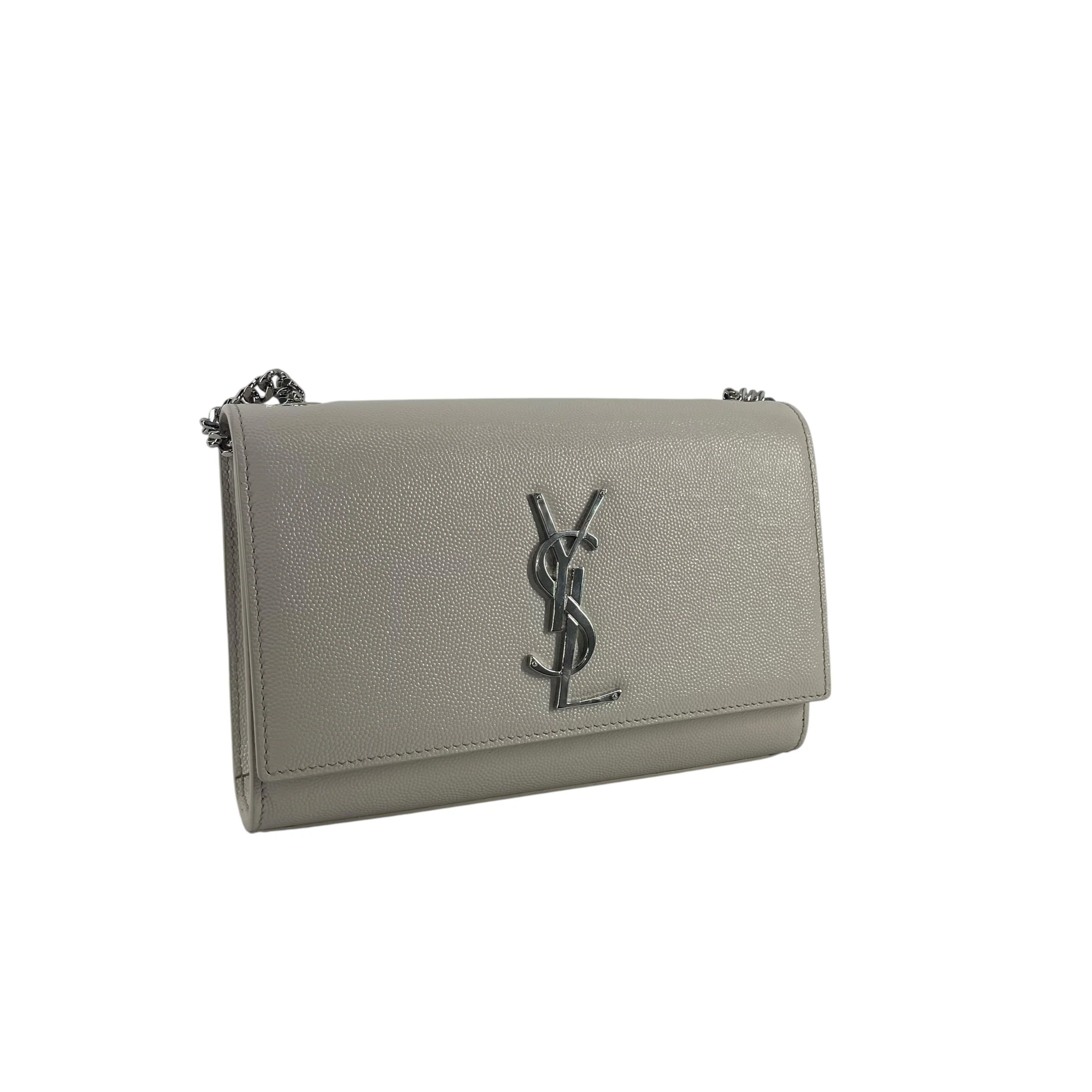 YVES SAINT LAURENT/Cross Body Bag/Leather/GRY/SILVER YSL LOGO