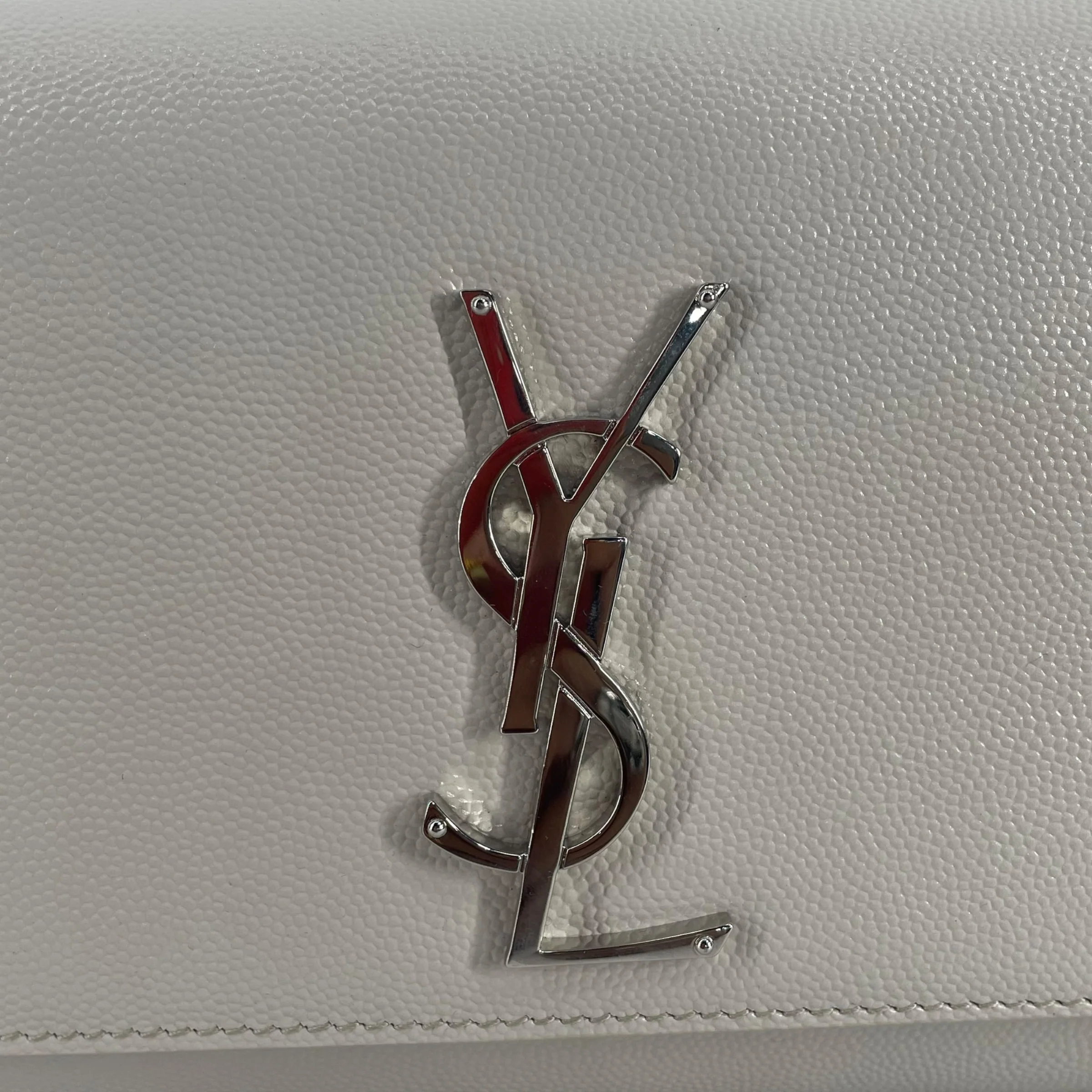 YVES SAINT LAURENT/Cross Body Bag/Leather/GRY/SILVER YSL LOGO