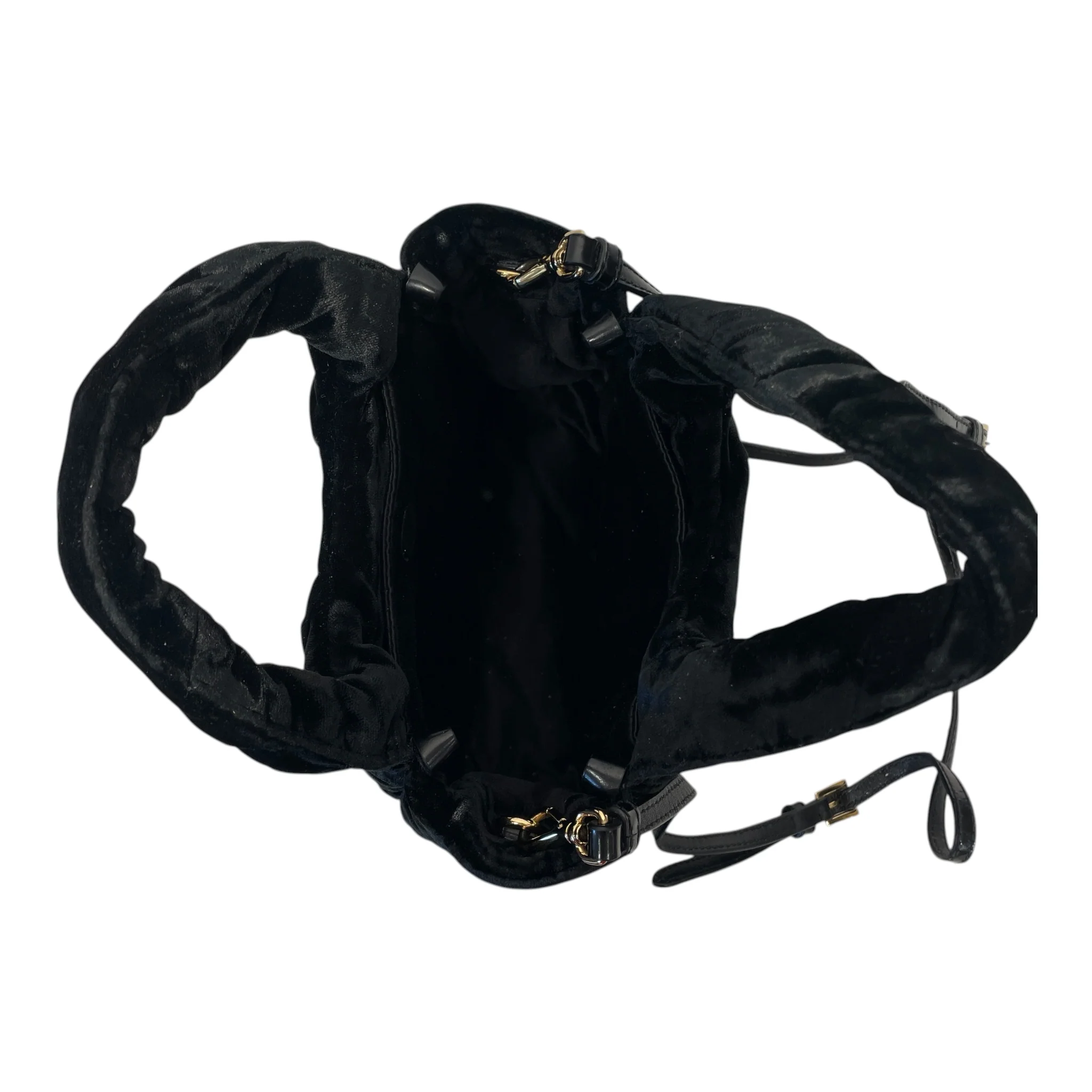 PRADA/Hand Bag/Velour/BLK/mini velvet bag/ leather strap
