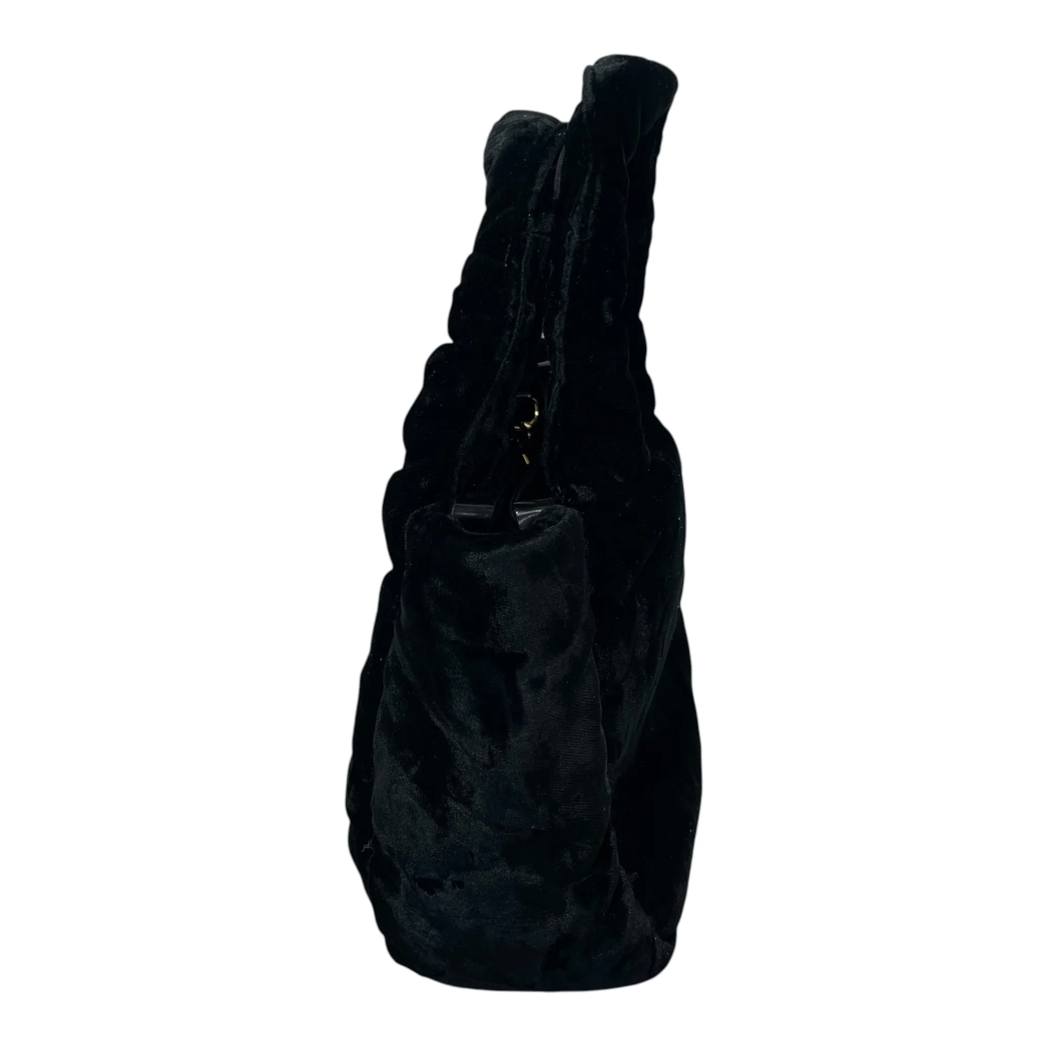 PRADA/Hand Bag/Velour/BLK/mini velvet bag/ leather strap