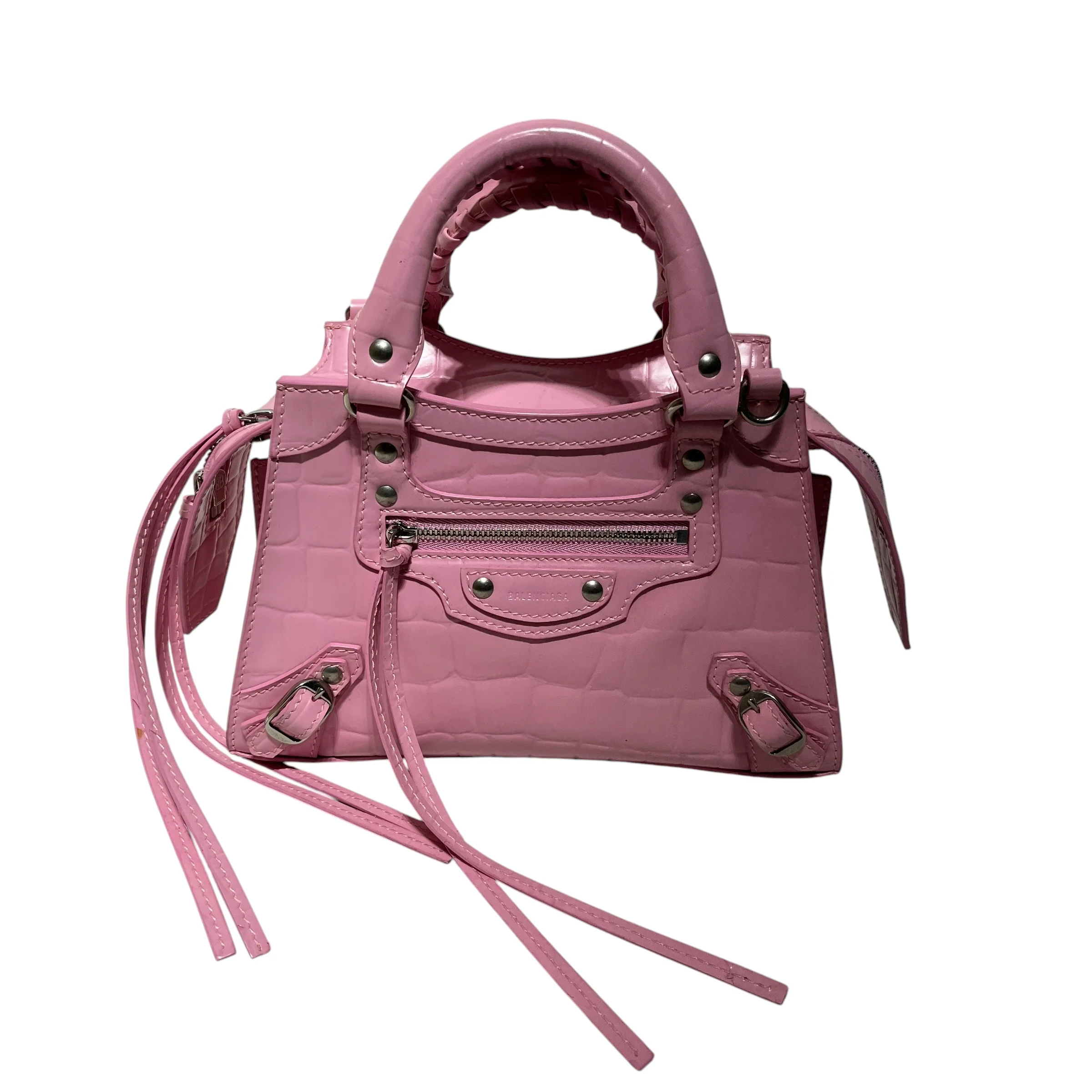 BALENCIAGA/Cross Body Bag/Leather/PNK/Neo Classic Croc Tote
