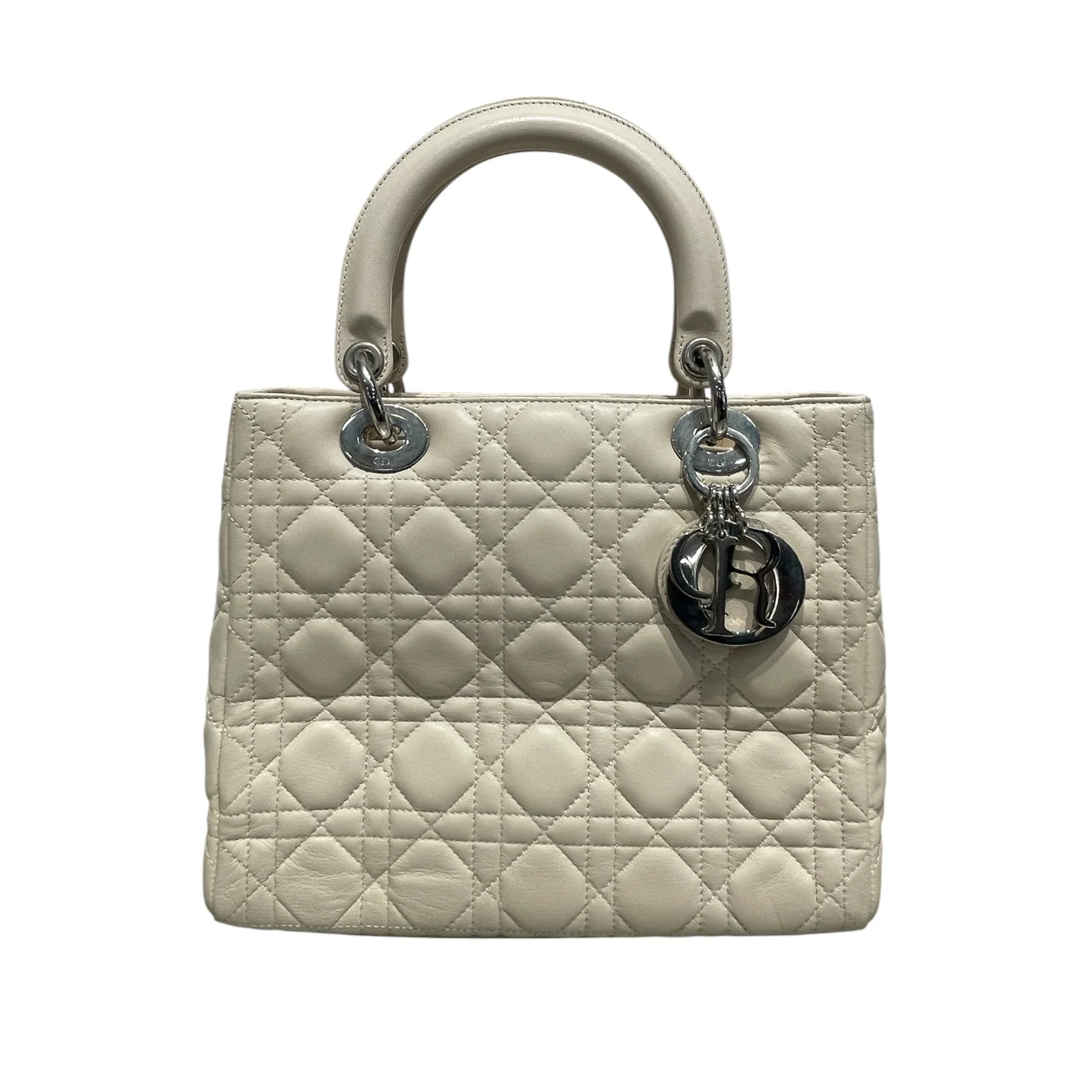 Christian Dior/Hand Bag/Leather/CRM/Cream Leather Lady Dior Bag