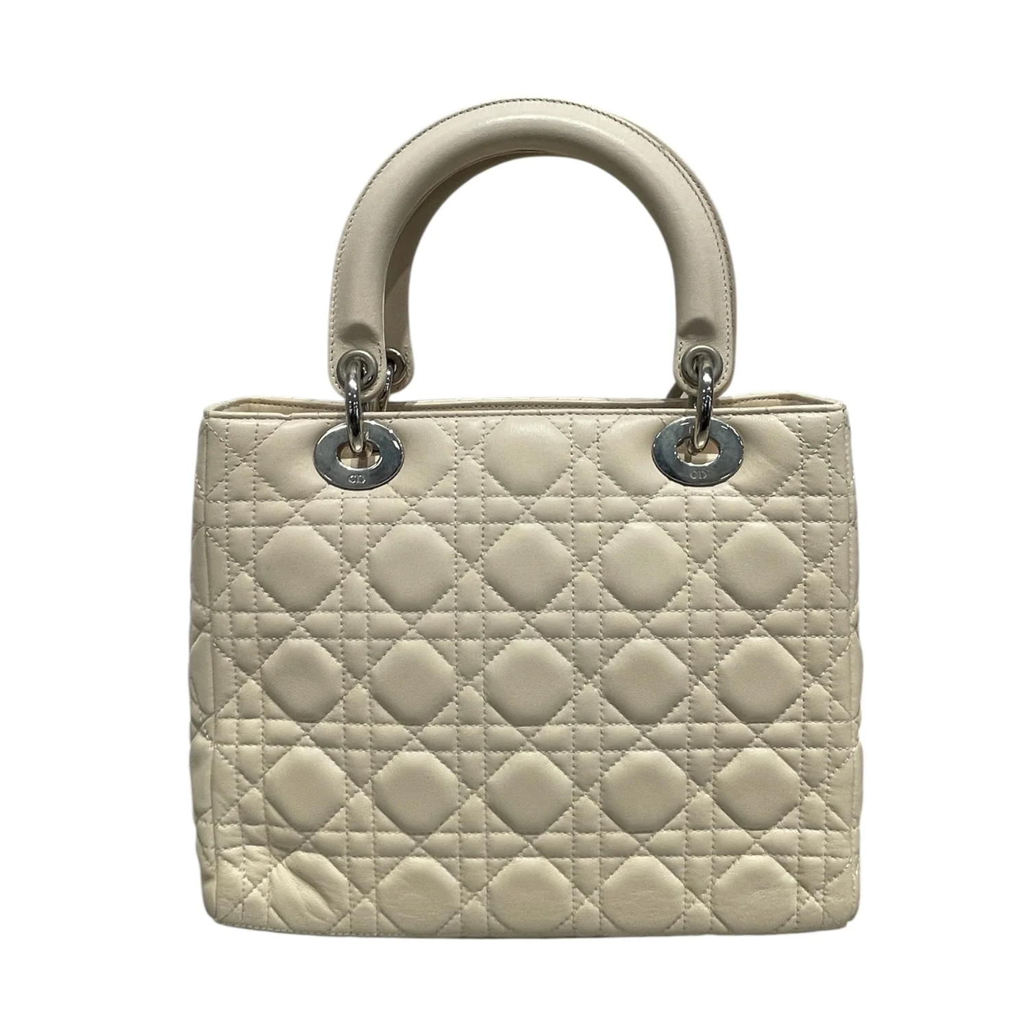 Christian Dior/Hand Bag/Leather/CRM/Cream Leather Lady Dior Bag