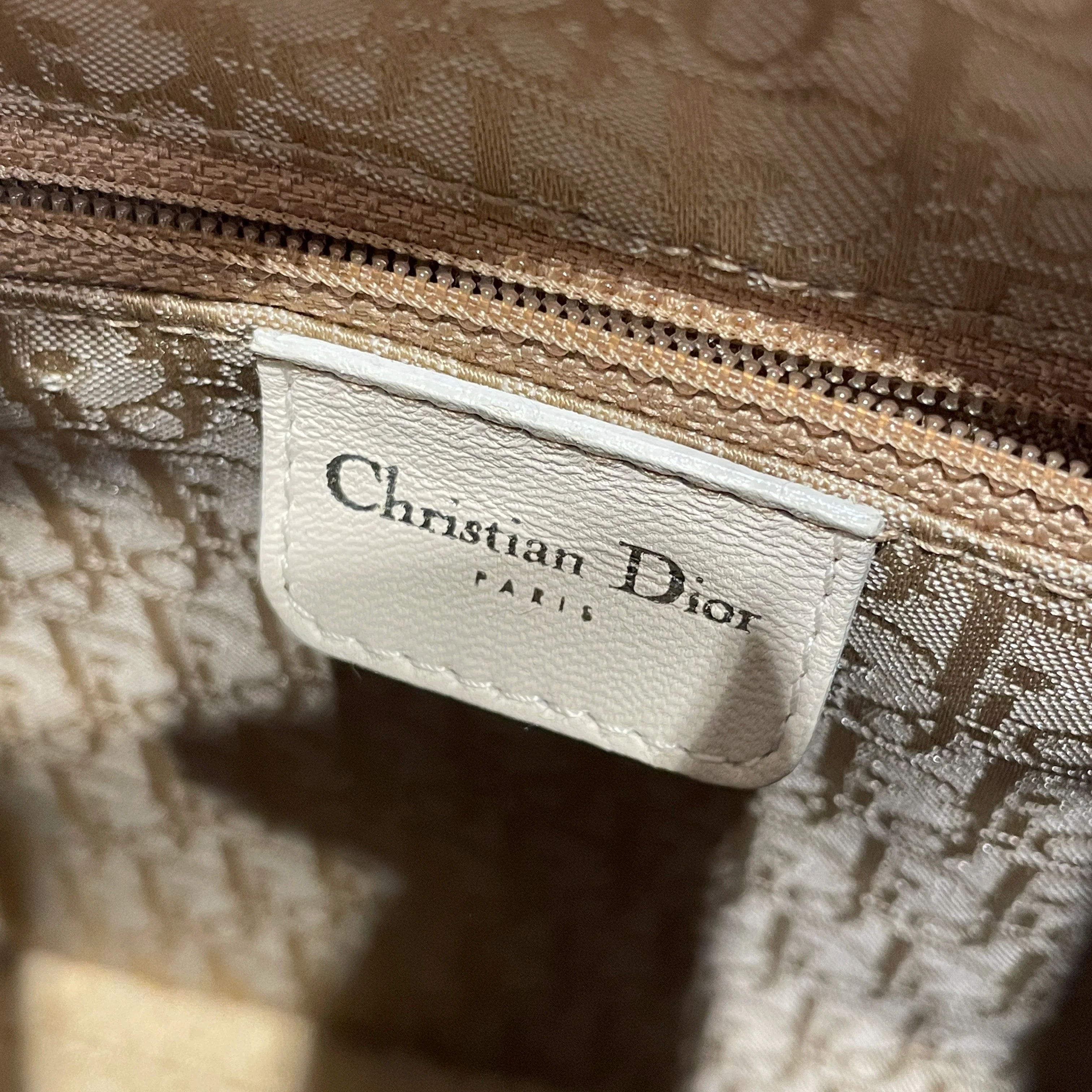 Christian Dior/Hand Bag/Leather/CRM/Cream Leather Lady Dior Bag