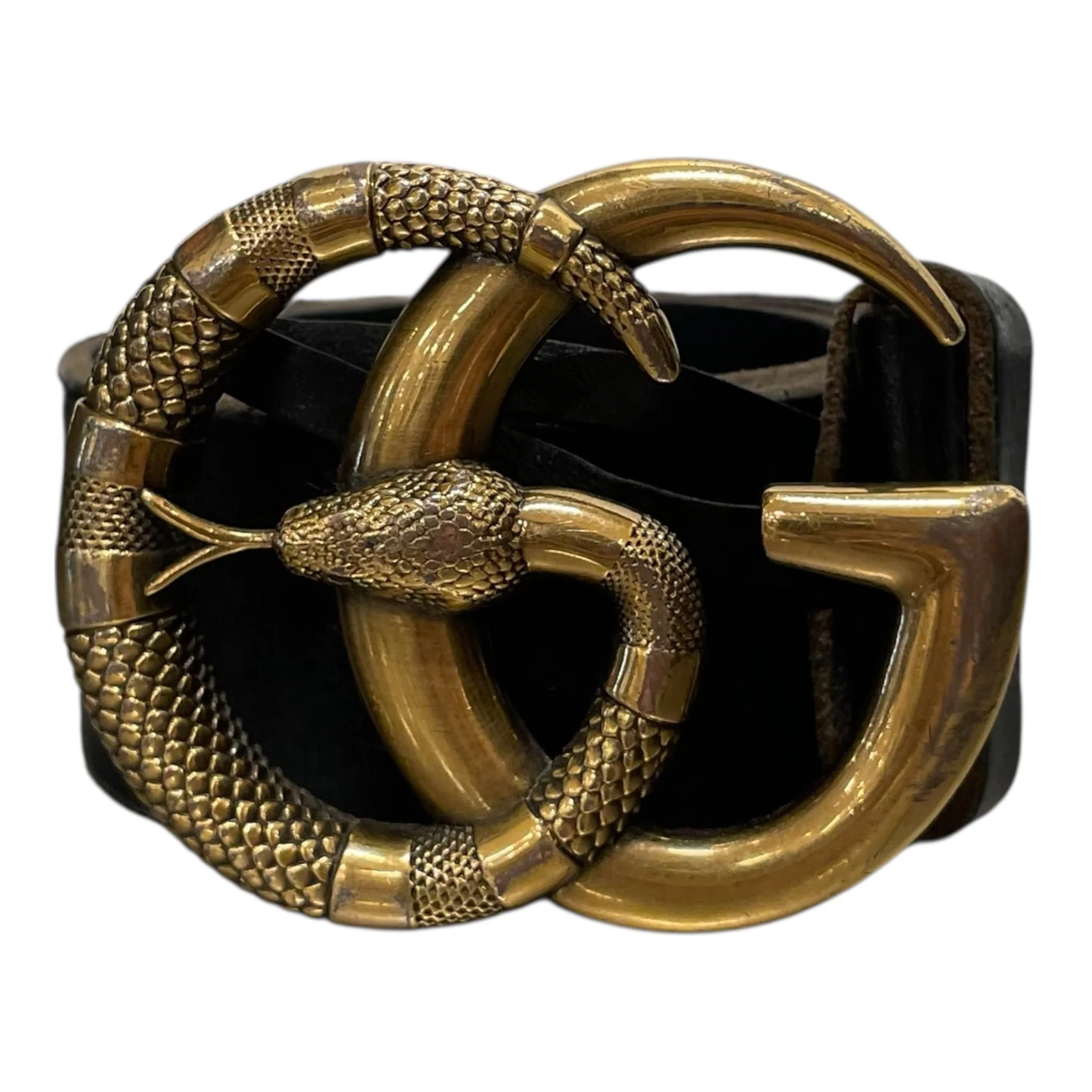 GUCCI/Belt/Leather/BLK/snake shape double g