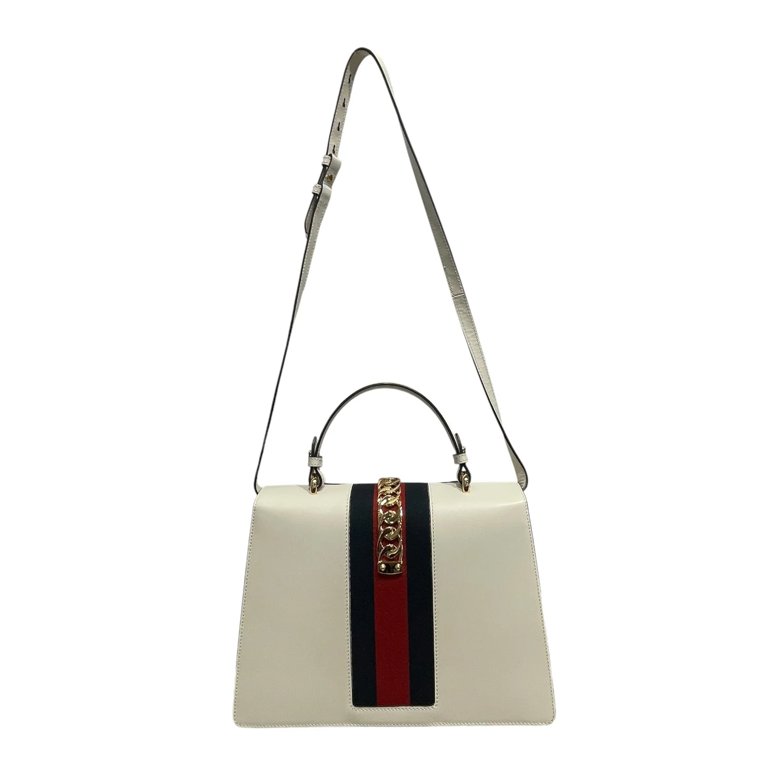 GUCCI/Cross Body Bag/Stripe/Leather/WHT/Sylvie Embroidered Medium