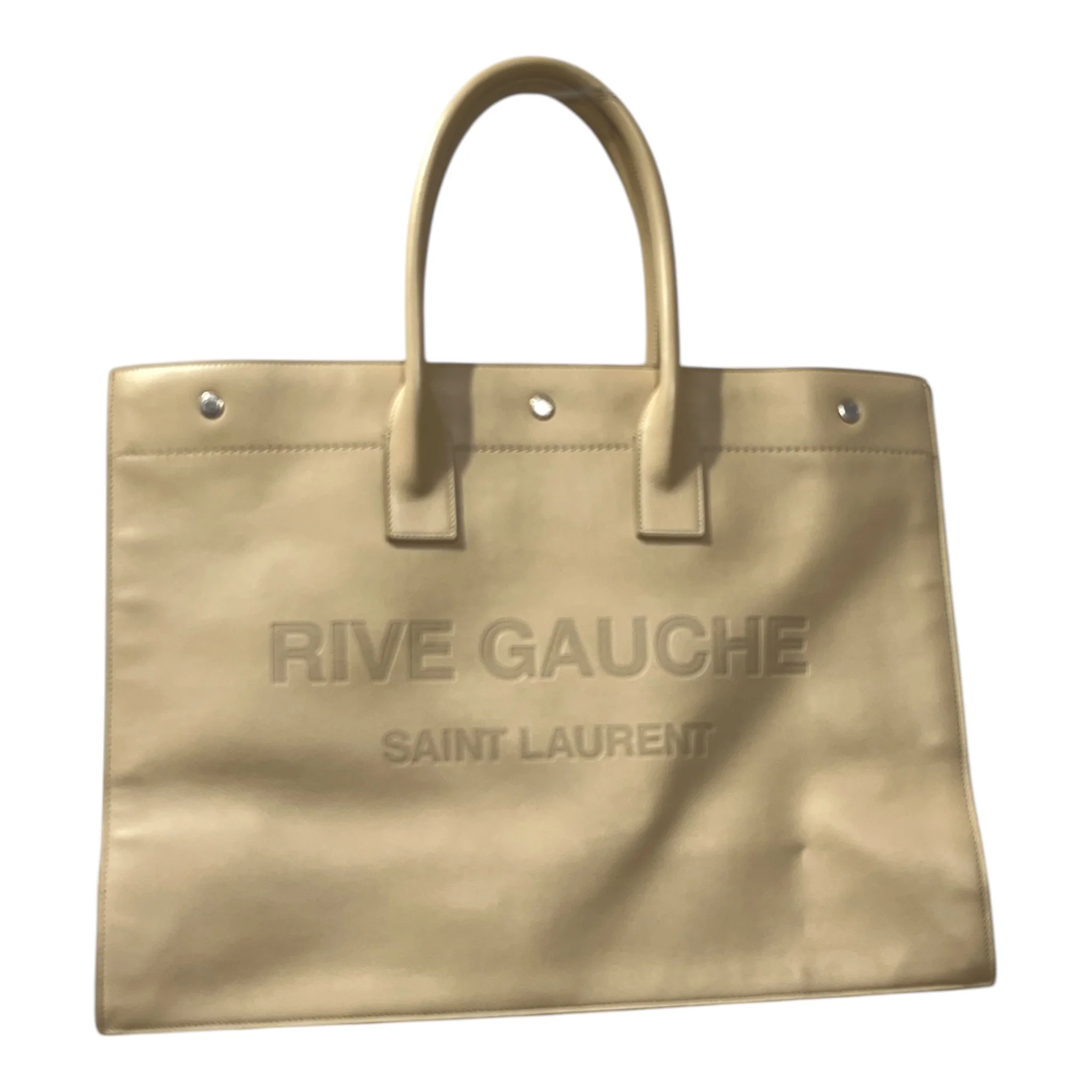 YVES SAINT LAURENT/Tote Bag/Leather/BEG/DEBOSSSED LOGO CALFSKIN