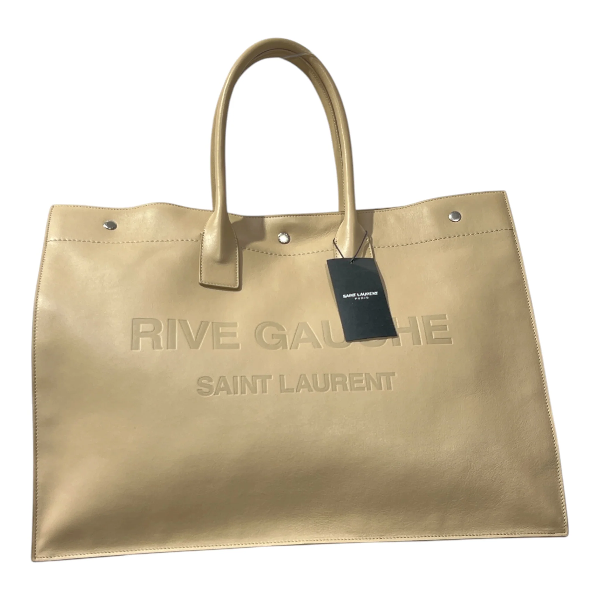 YVES SAINT LAURENT/Tote Bag/Leather/BEG/DEBOSSSED LOGO CALFSKIN