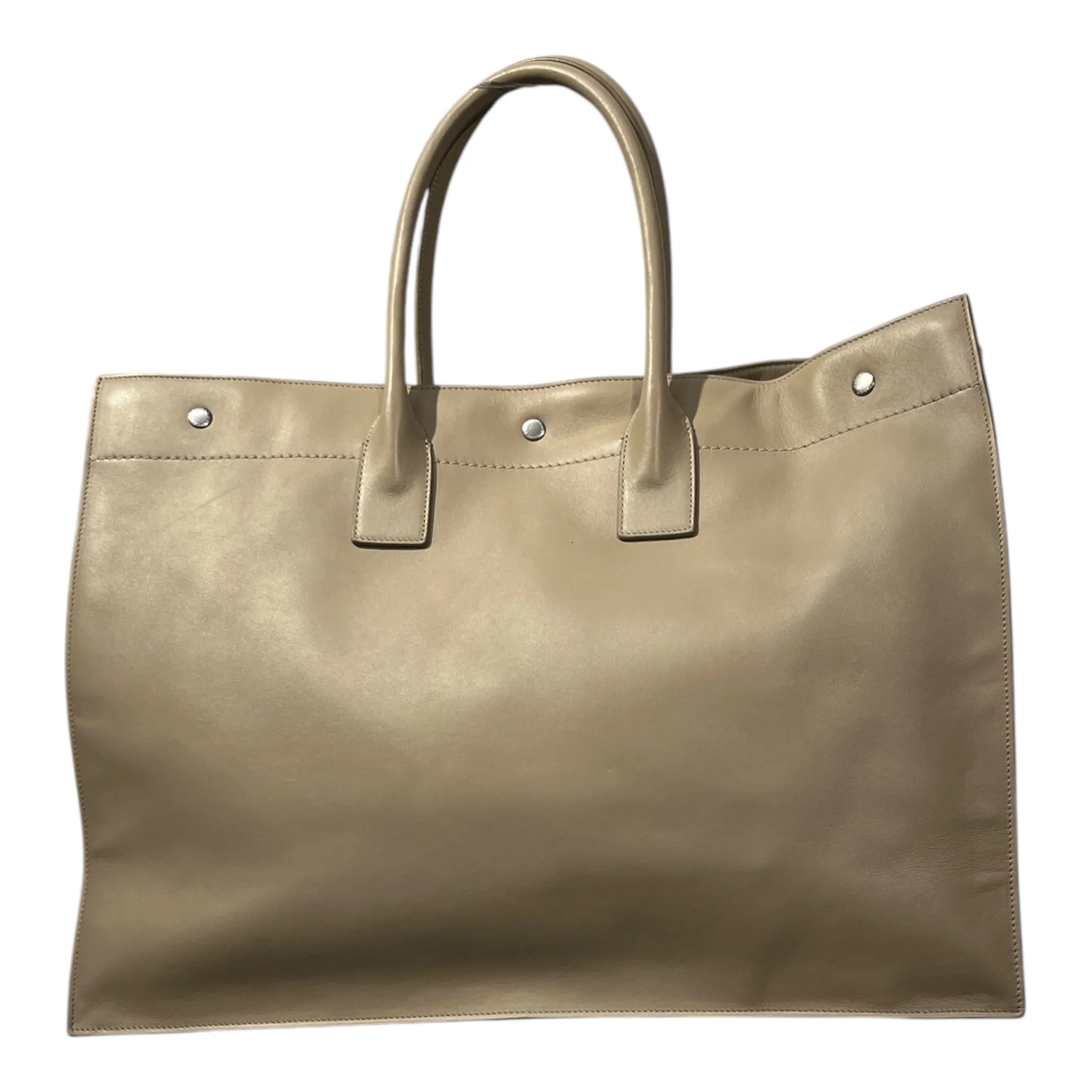 YVES SAINT LAURENT/Tote Bag/Leather/BEG/DEBOSSSED LOGO CALFSKIN
