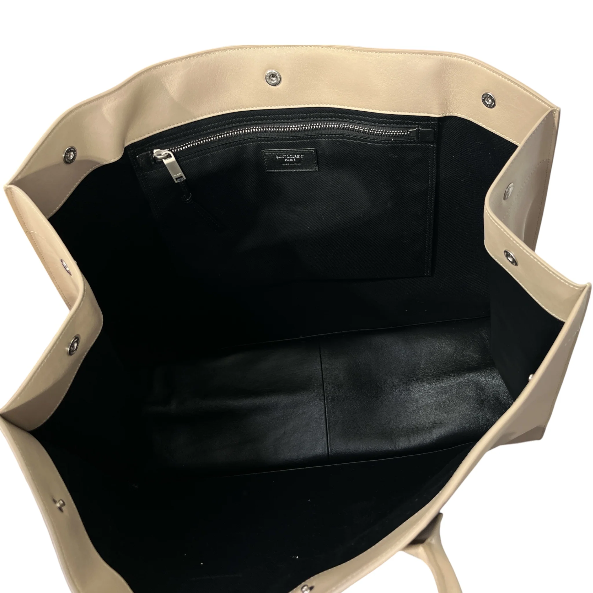YVES SAINT LAURENT/Tote Bag/Leather/BEG/DEBOSSSED LOGO CALFSKIN