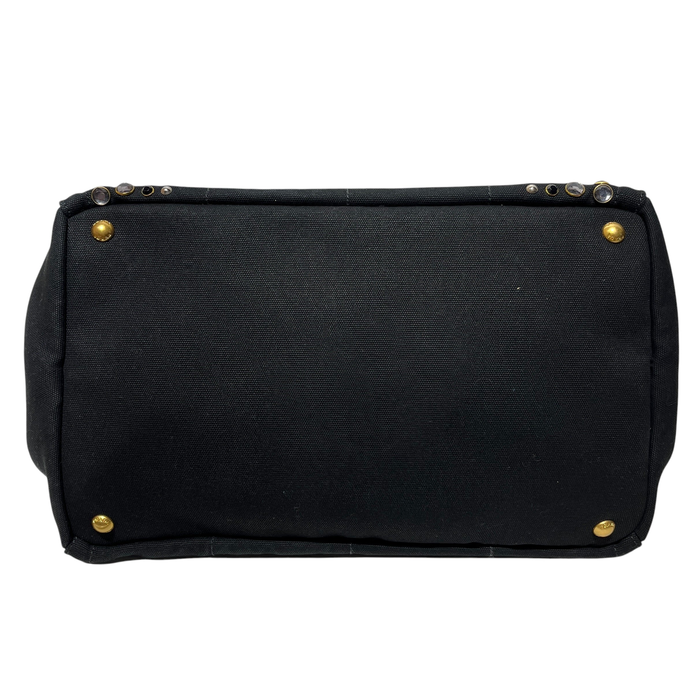 PRADA/Tote Bag/Cotton/BLK/jewled/ canapa canvas