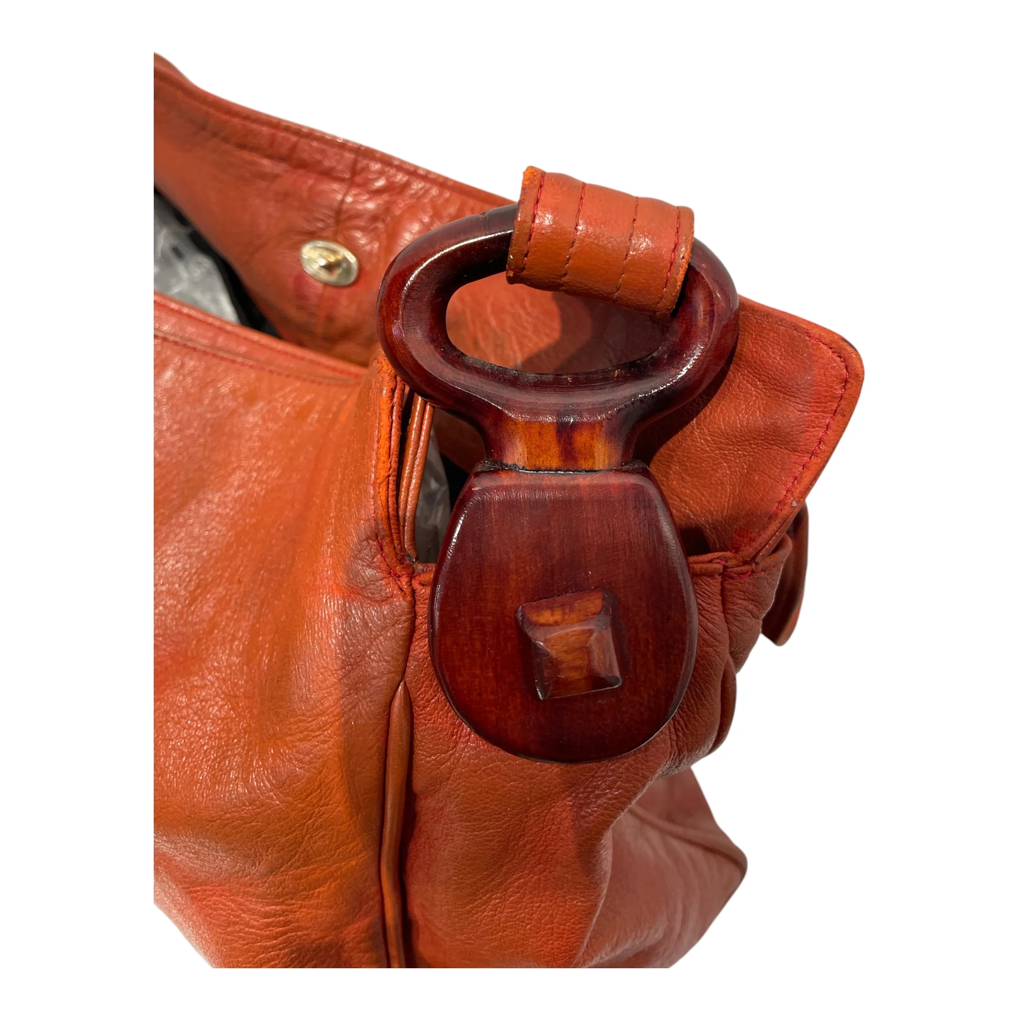 BOTTEGA VENETA/Hand Bag/Leather/ORN/WOODEN STRAP HOLDERS