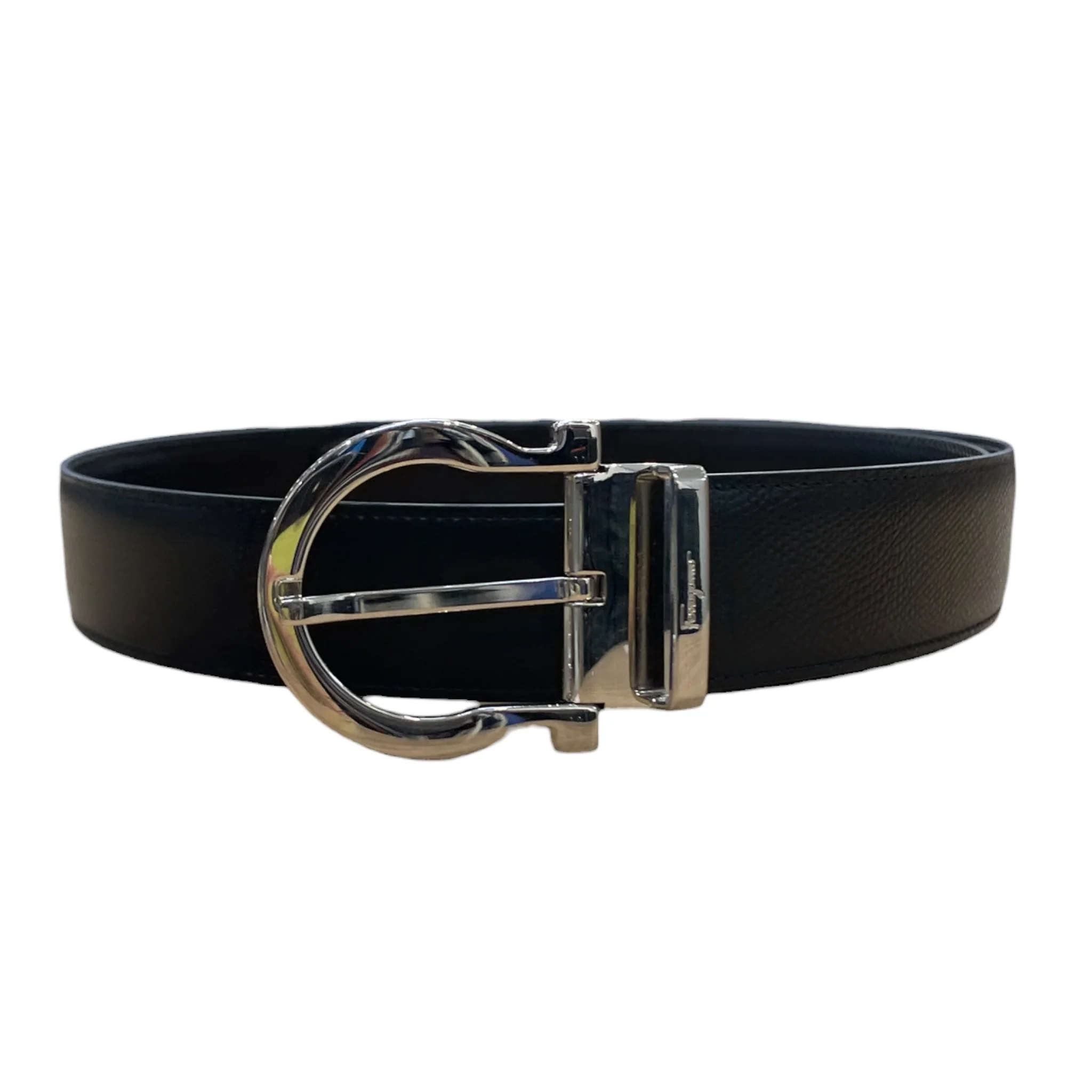 Salvatore Ferragamo/Belt/Leather/BLK/silver horseshoe buckle